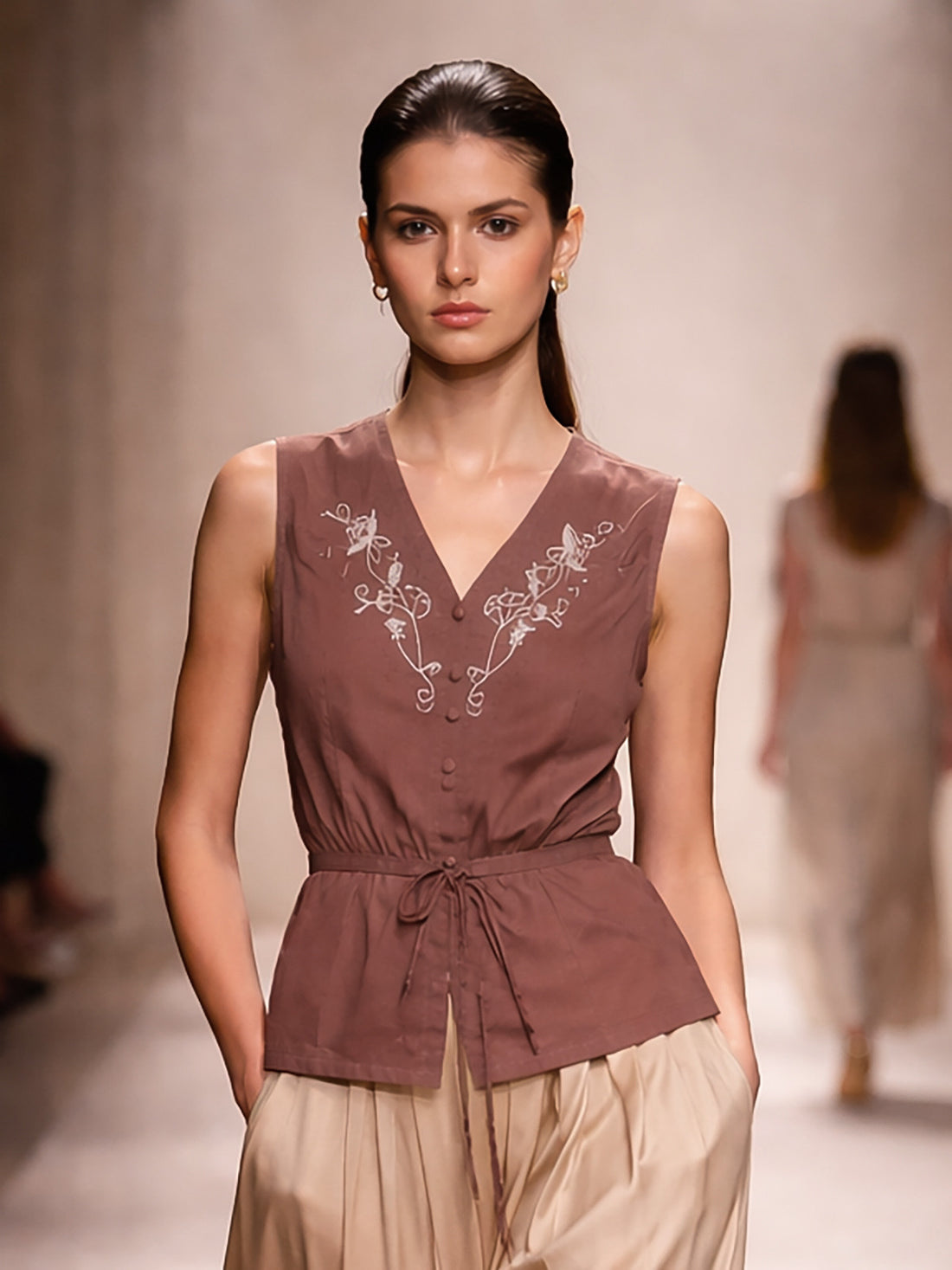 Buy Poly Viscose Solid Peplum Top-Cream