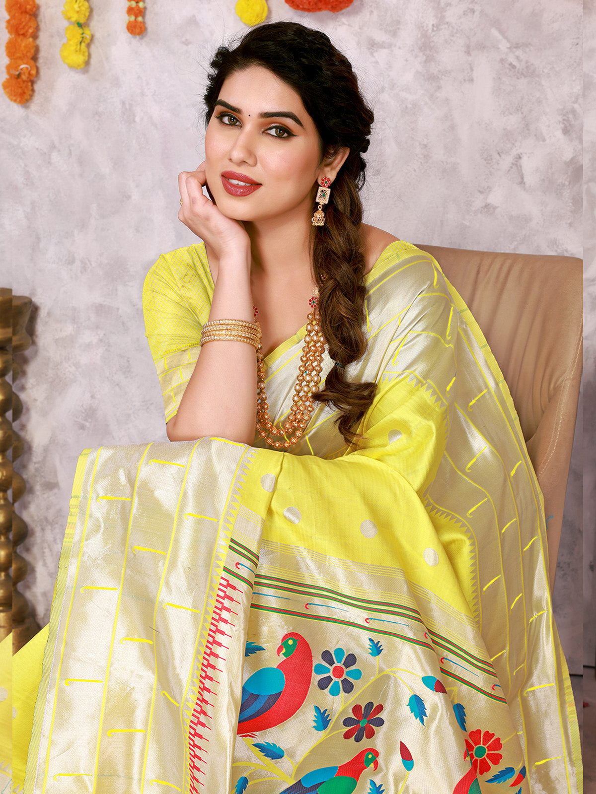 Buy Ethnic Motifs Woven Silk Saree With Blouse Piece-Yellow