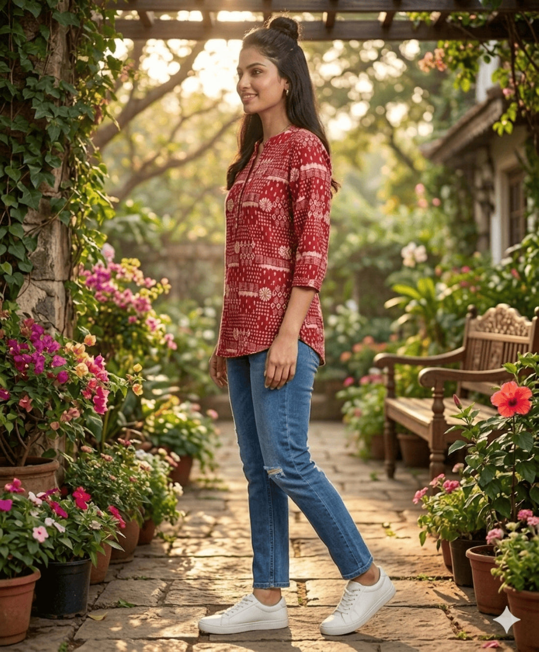 Buy Rayon Printed A-Line Short Length Short Kurta-Maroon