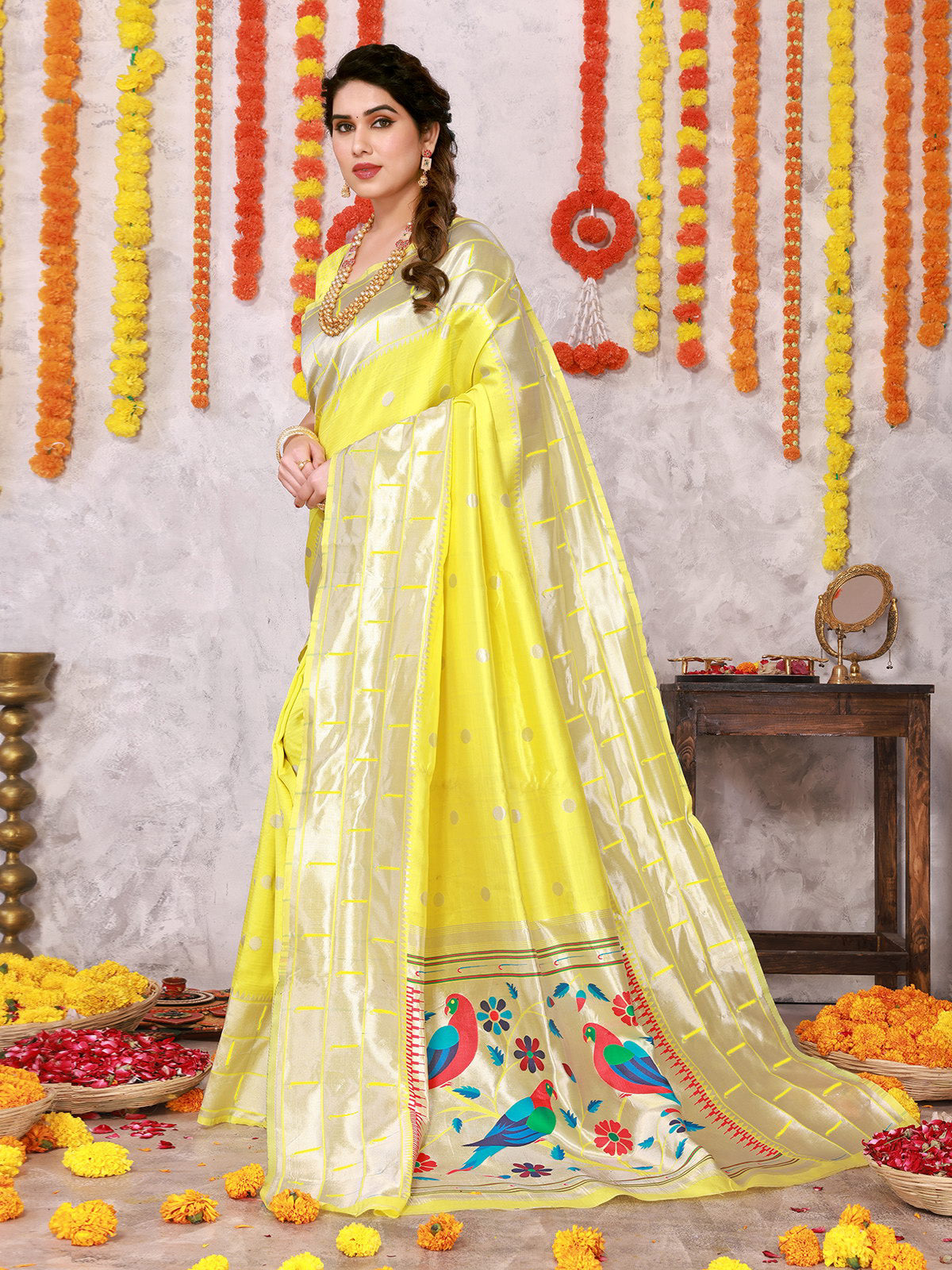 Buy Ethnic Motifs Woven Silk Saree With Blouse Piece-Yellow