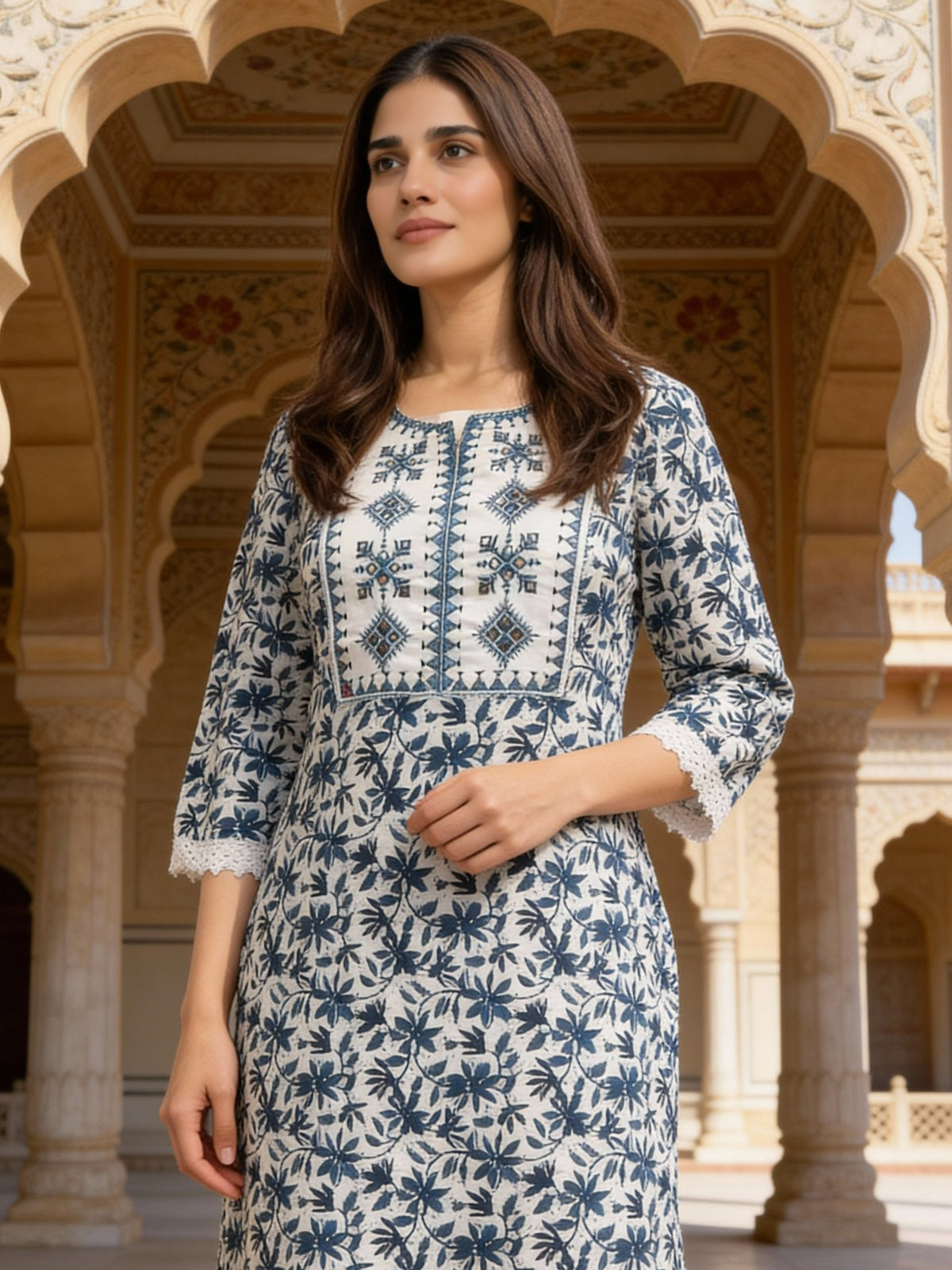 Buy Rayon Embroidered Straight Calf Length Kurta-Teal