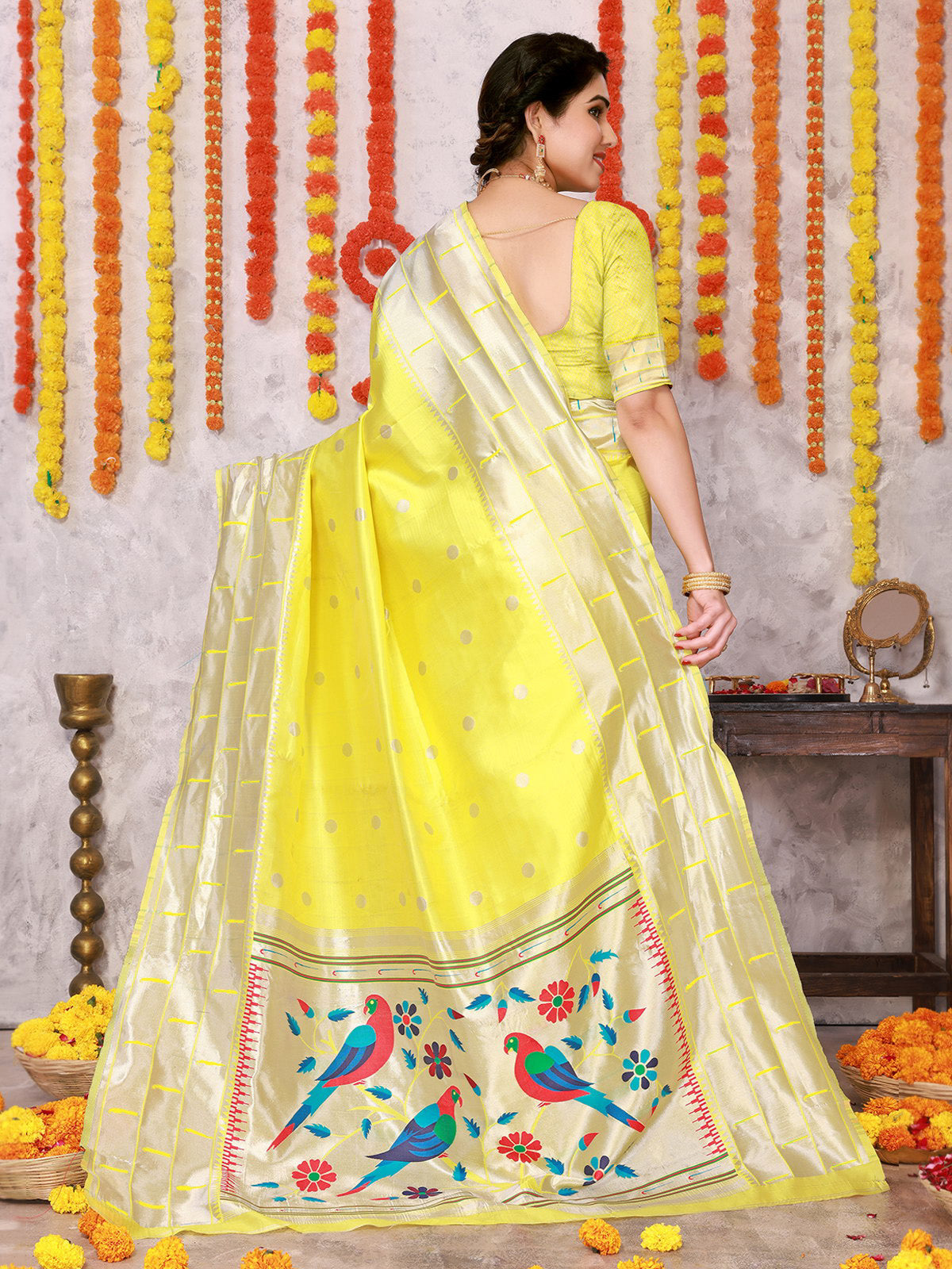 Buy Ethnic Motifs Woven Silk Saree With Blouse Piece-Yellow