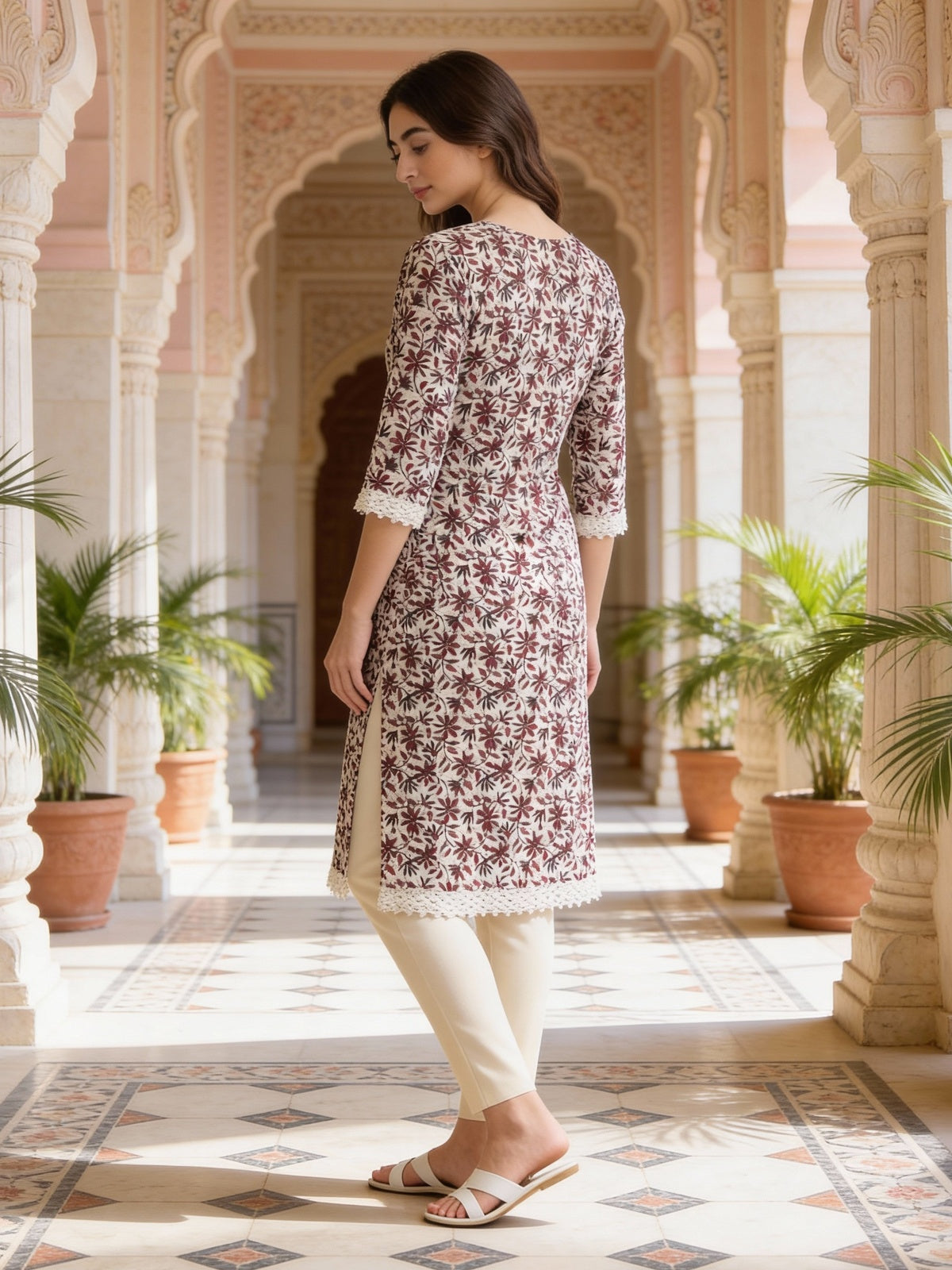 Buy Rayon Embroidered Straight Calf Length Kurta-Maroon