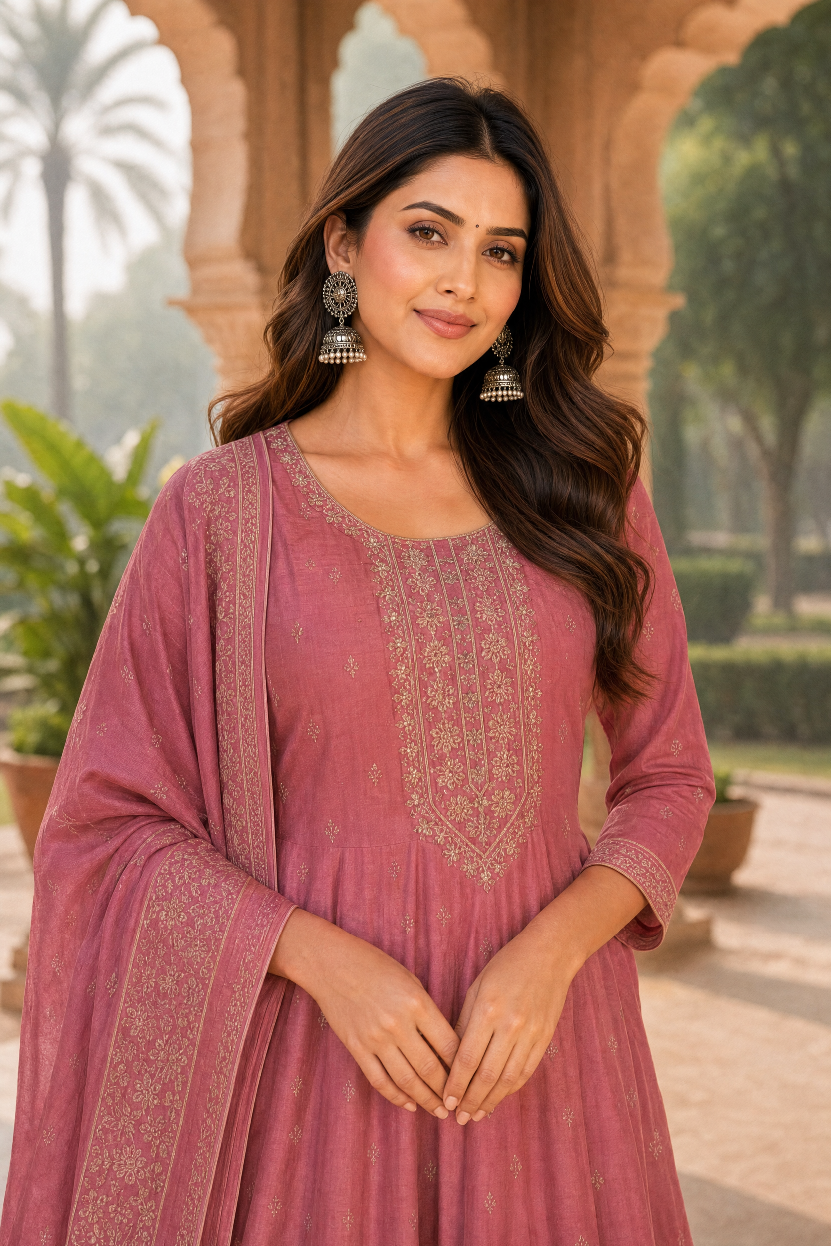 Poly Viscose Embroidered Anarkali Calf Length Kurta With Pant and Dupatta