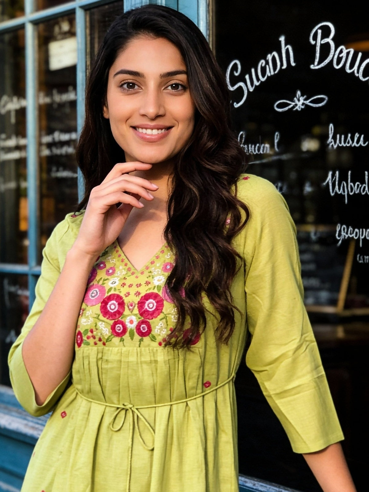 Cotton Embroidered Flared Calf Length Dress