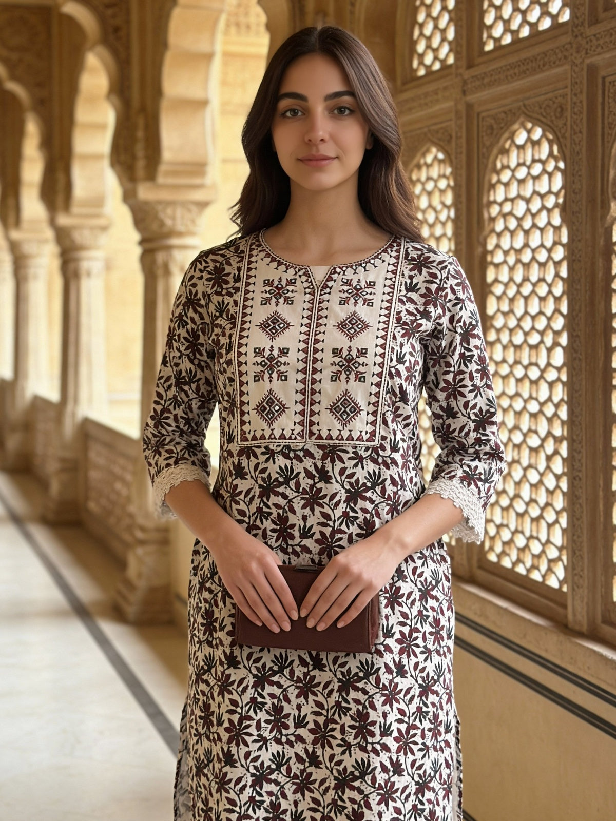 Buy Rayon Embroidered Straight Calf Length Kurta-Maroon