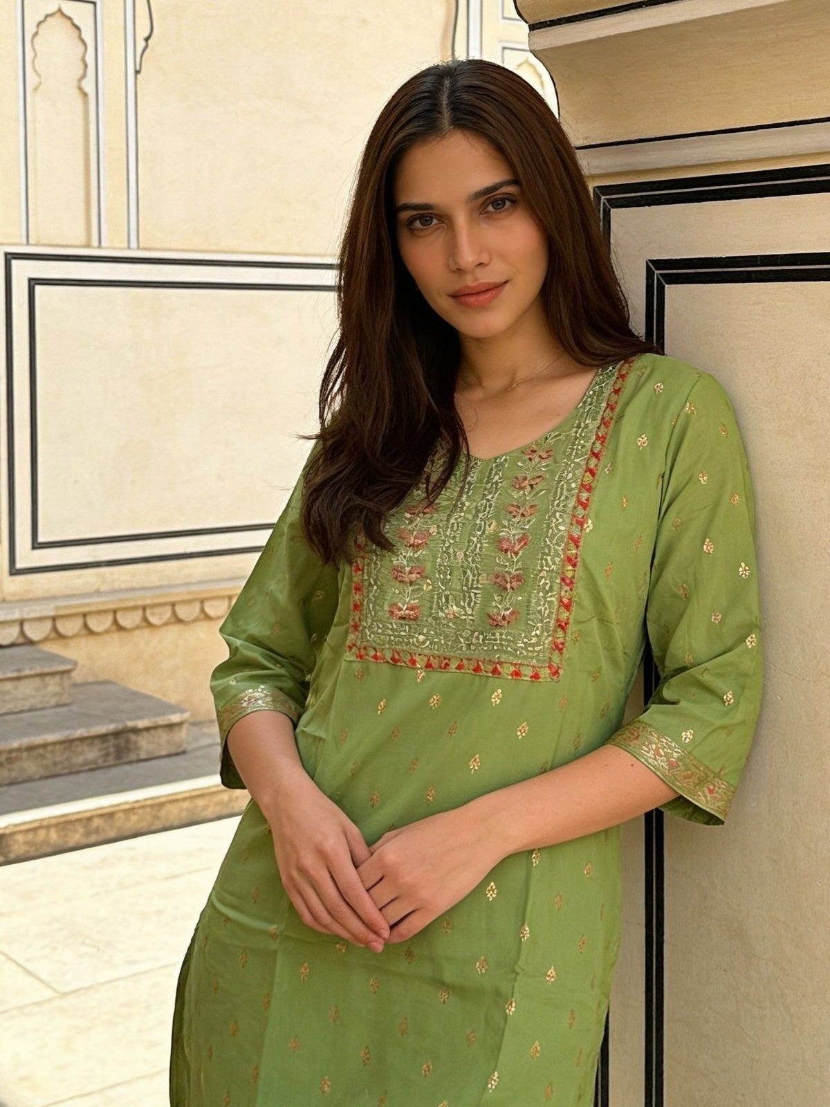 Rayon Embroidered Straight Calf Length Kurta