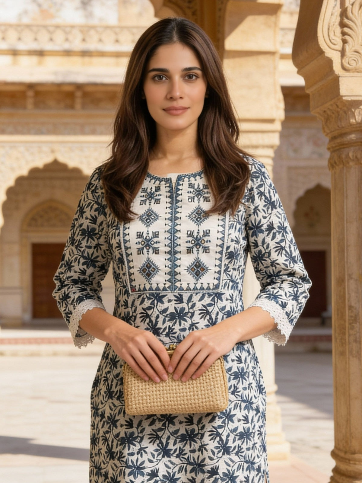 Buy Rayon Embroidered Straight Calf Length Kurta-Teal