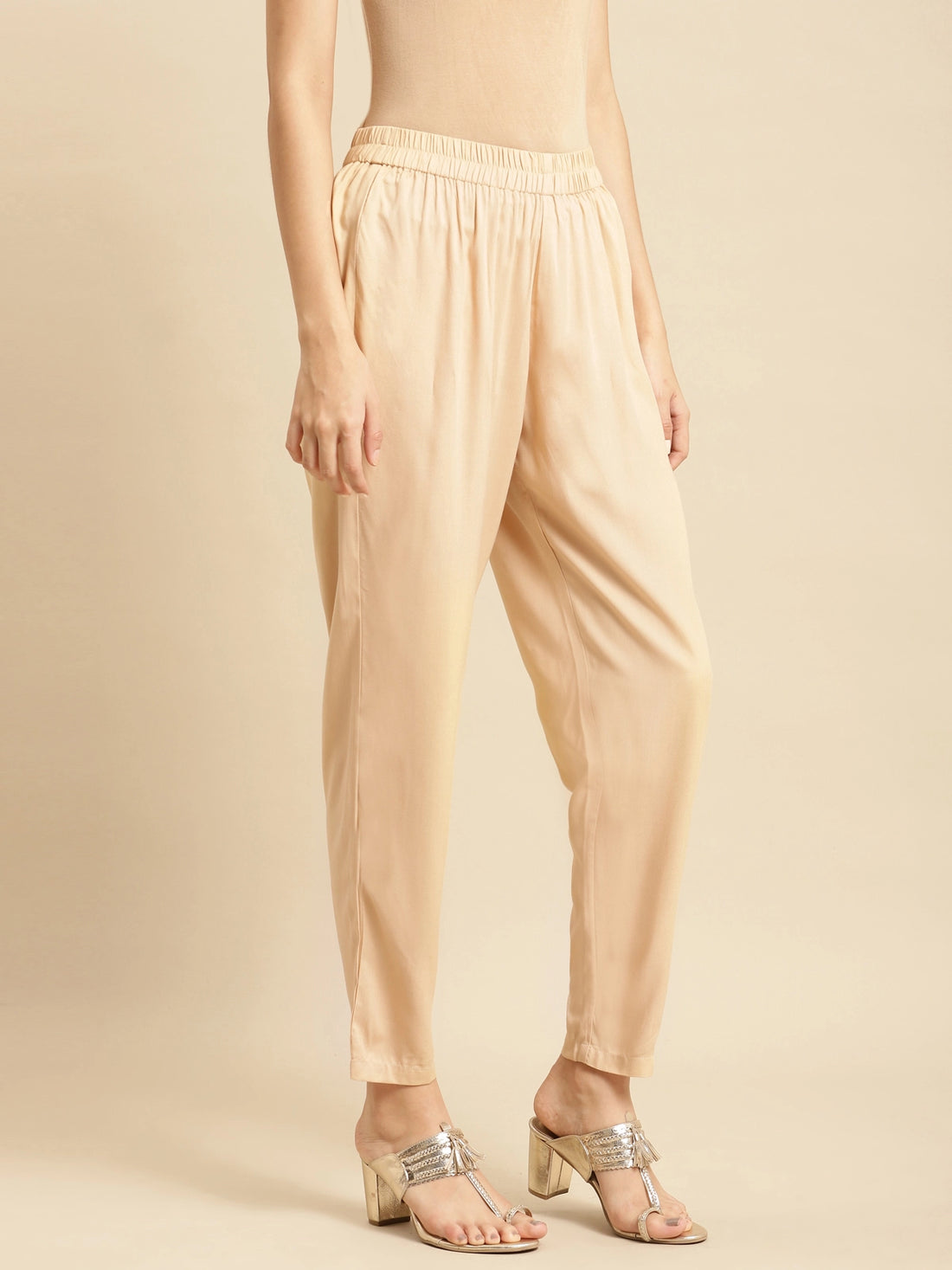 Buy Rayon Solid Ankle Length Straight Pant-Beige