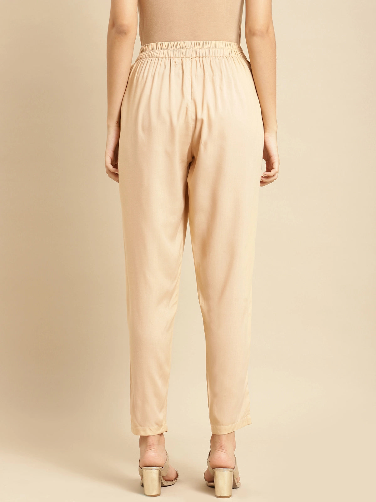 Buy Rayon Solid Ankle Length Straight Pant-Beige