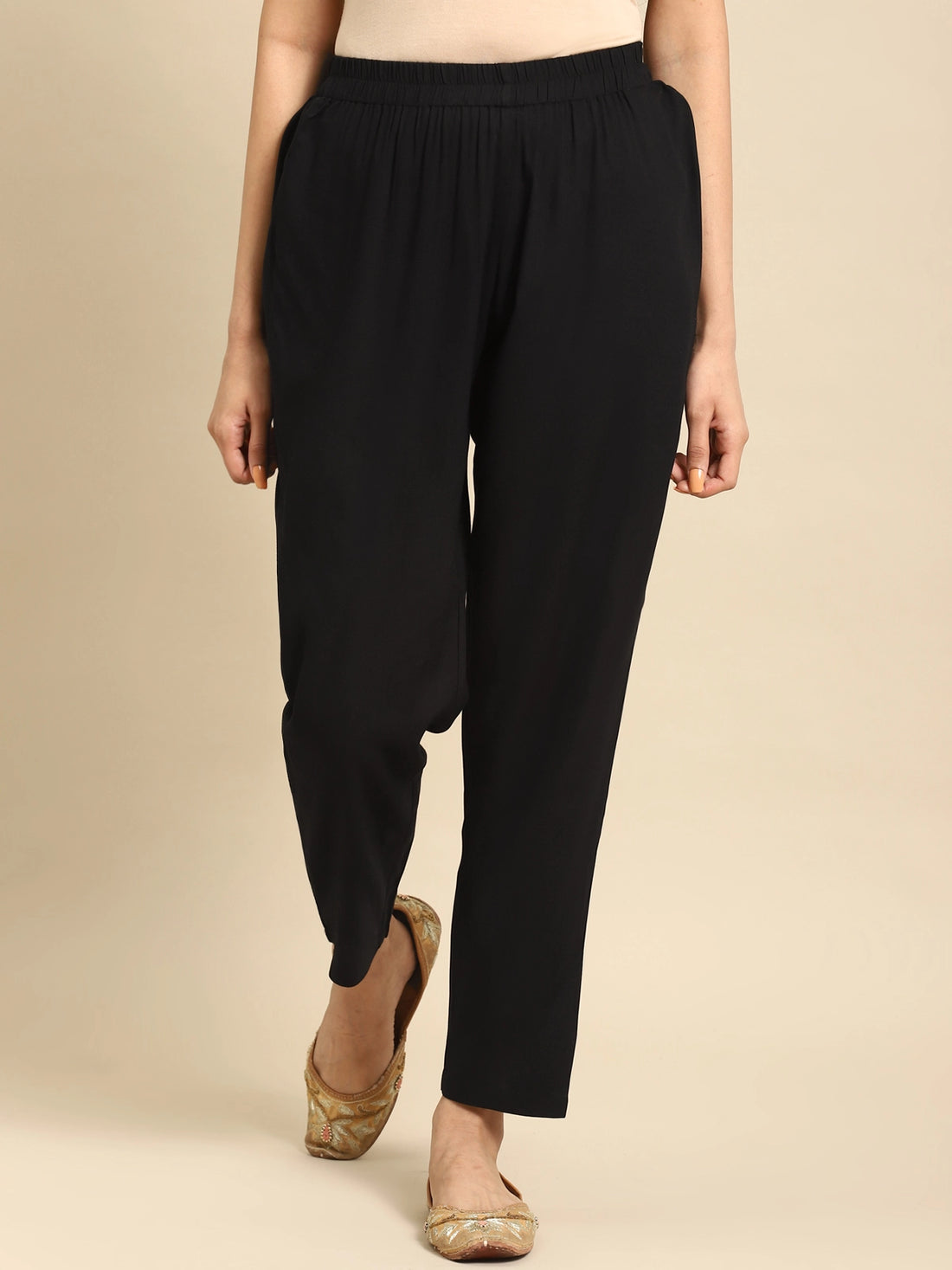 Buy Rayon Solid Ankle Length Straight Pant-Black