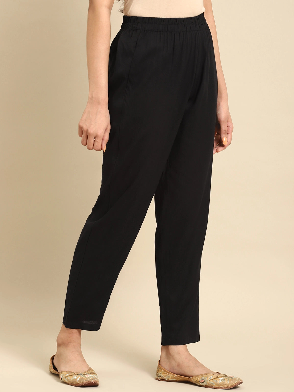 Buy Rayon Solid Ankle Length Straight Pant-Black