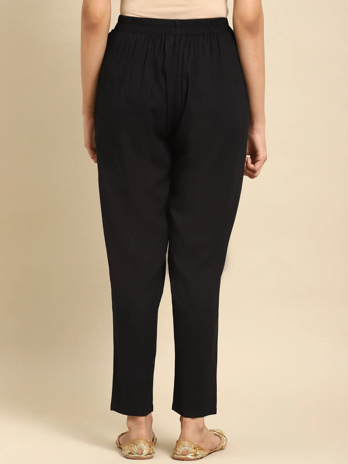 Buy Rayon Solid Ankle Length Straight Pants (Pack of 2)-Black & White