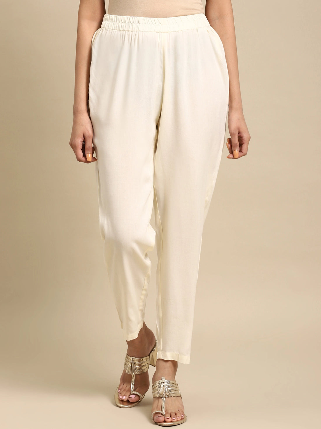 Buy Rayon Solid Ankle Length Straight Pant-White