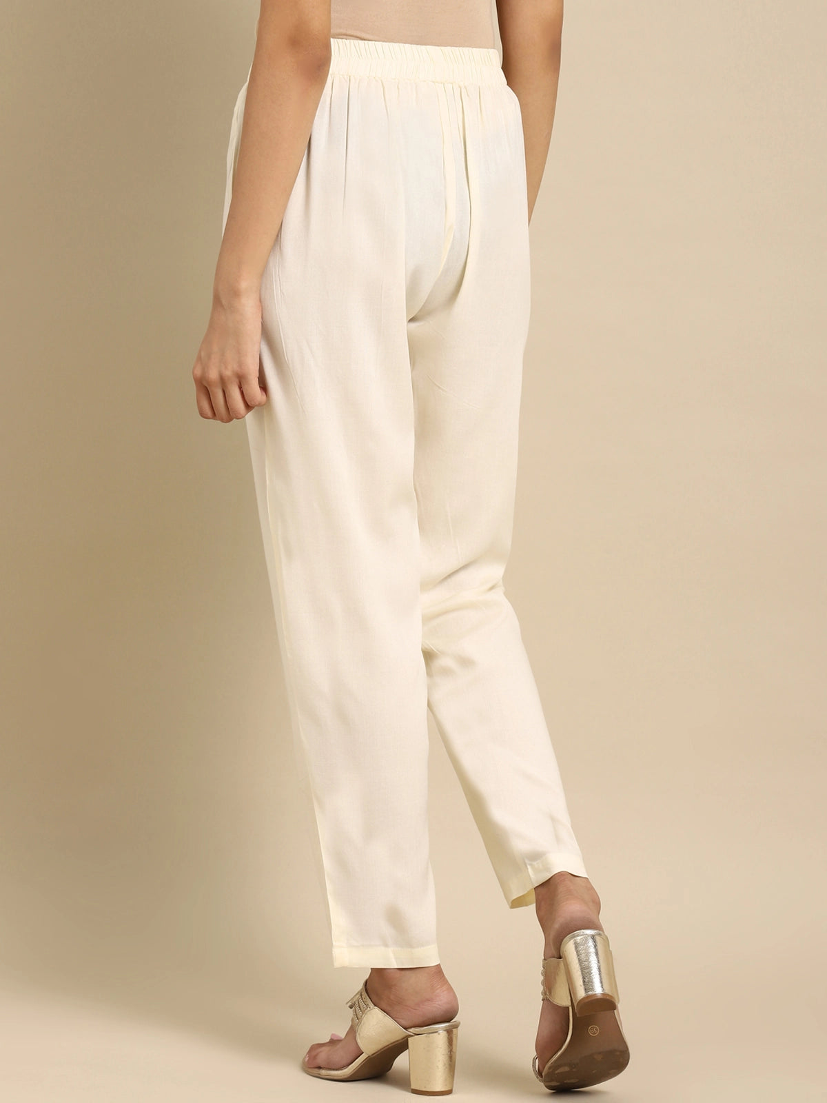 Buy Rayon Solid Ankle Length Straight Pant-White