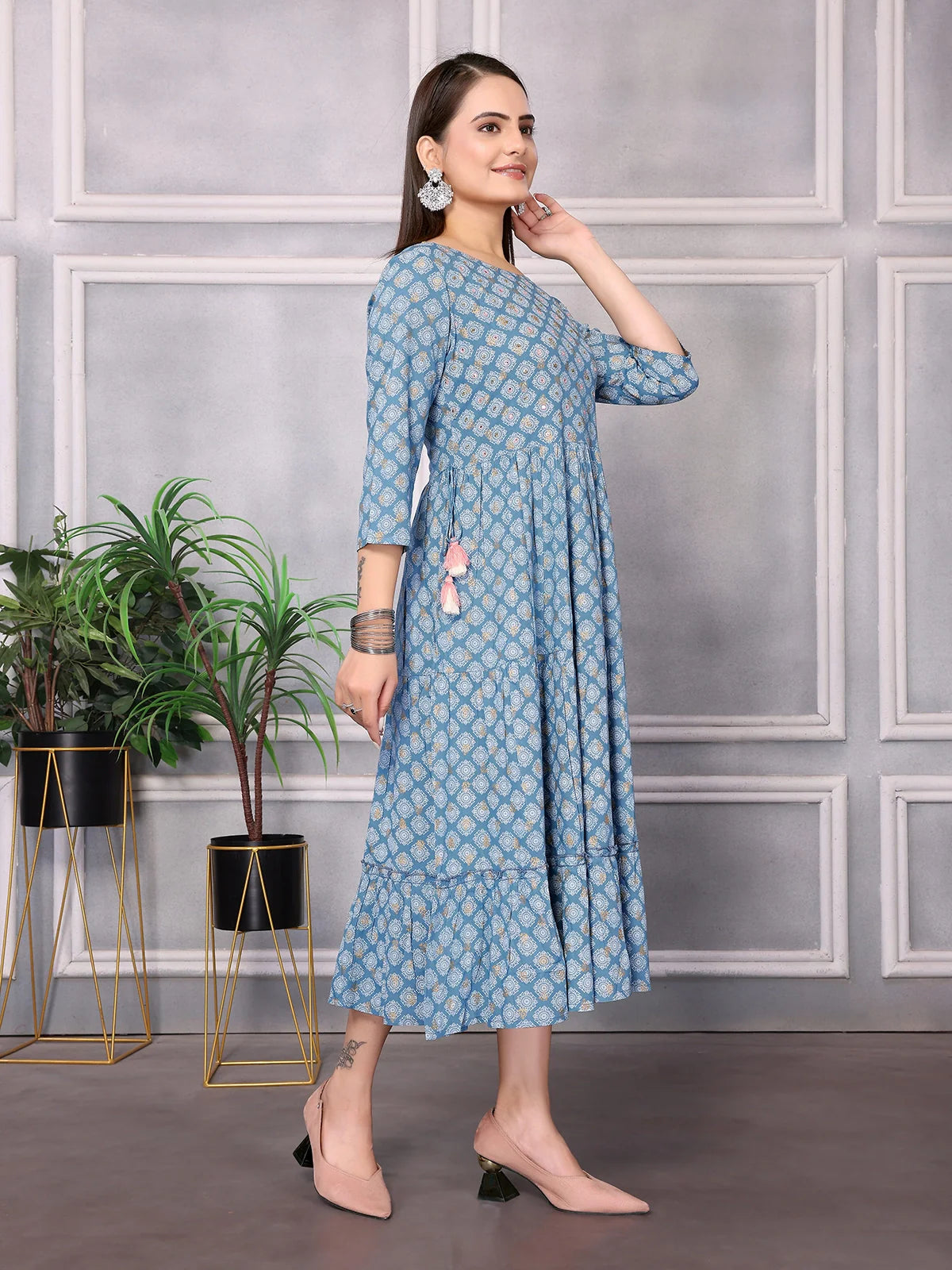 Buy Rayon Embellished Calf Length Anarkali Kurta-Light Blue