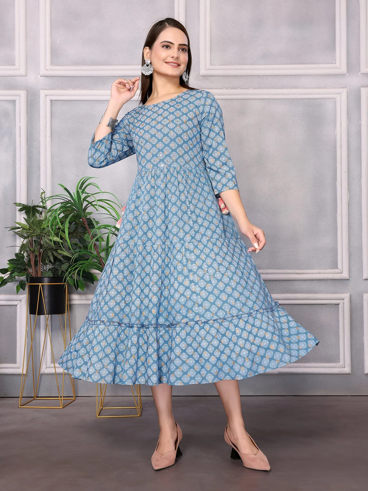 Buy Rayon Embellished Calf Length Anarkali Kurta-Light Blue