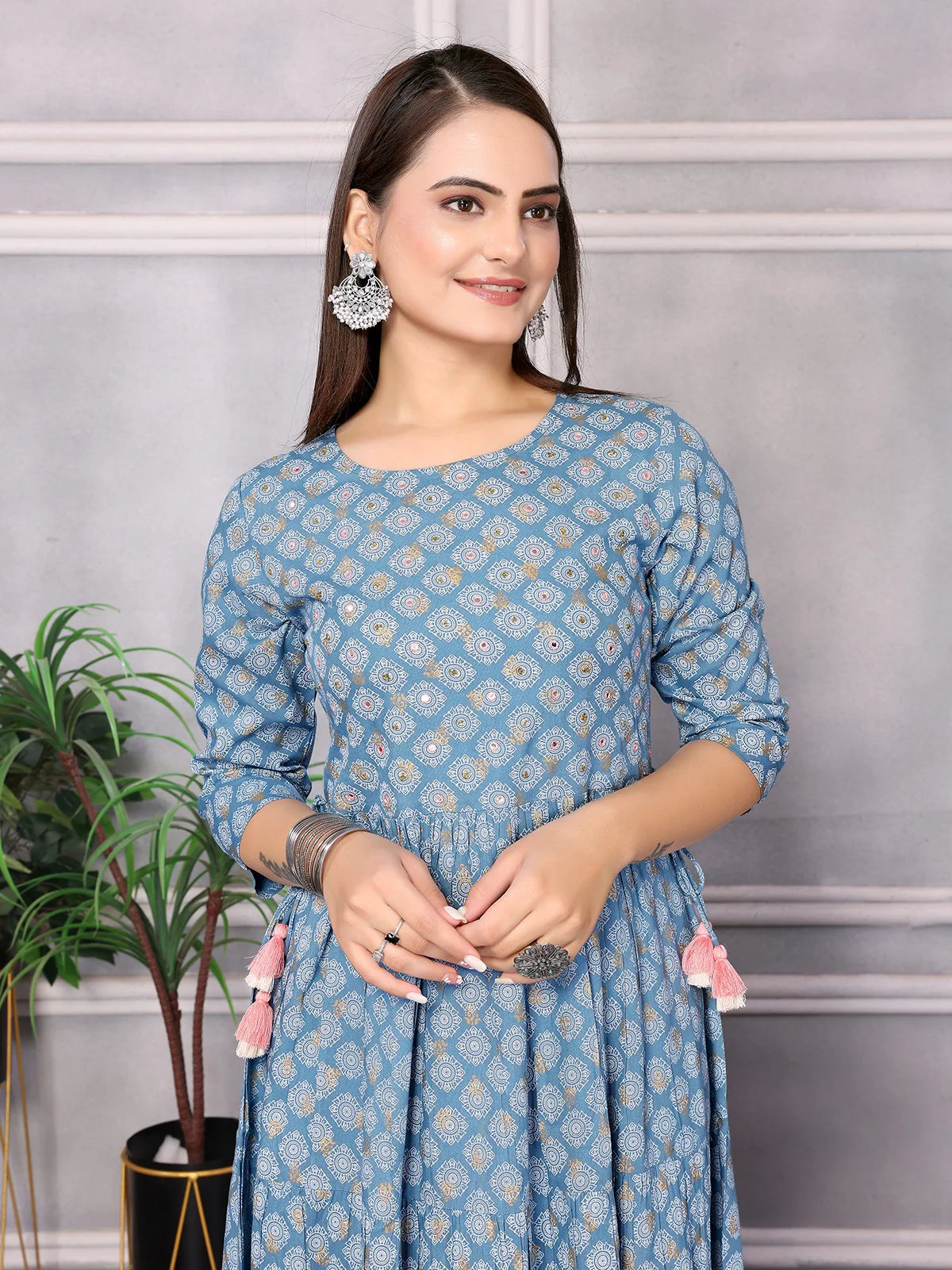 Buy Rayon Embellished Calf Length Anarkali Kurta-Light Blue