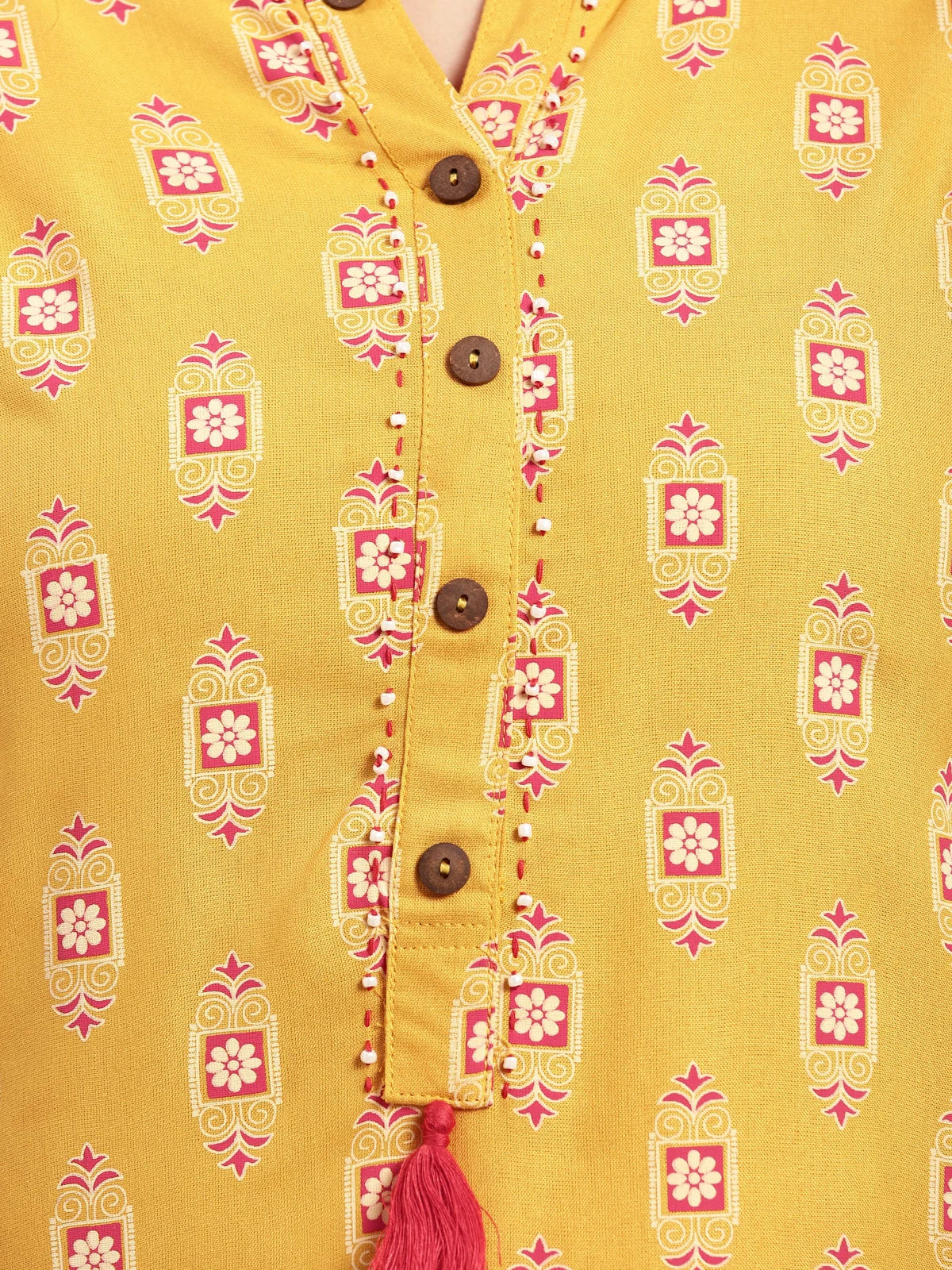 Buy Rayon Floral Printed Calf Length Straight Kurta With Pant-Mustard