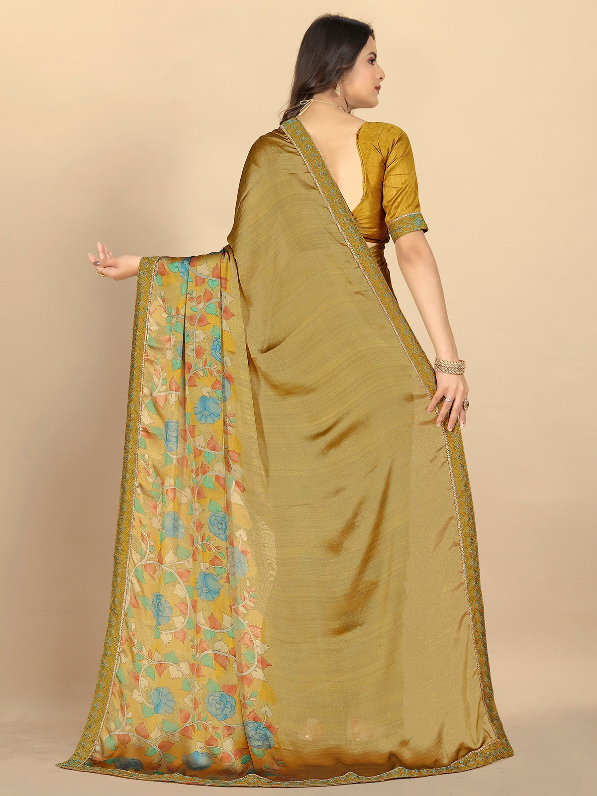 Buy Abstract Printed Georgette Saree With Blouse Piece-Camel