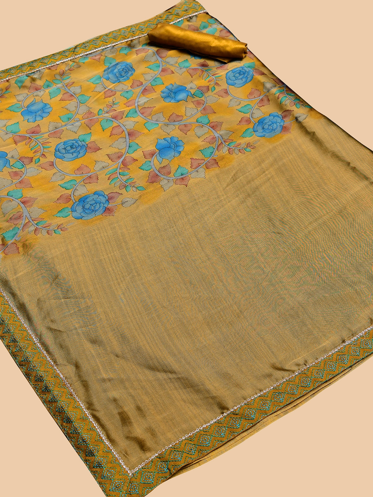 Buy Abstract Printed Georgette Saree With Blouse Piece-Camel