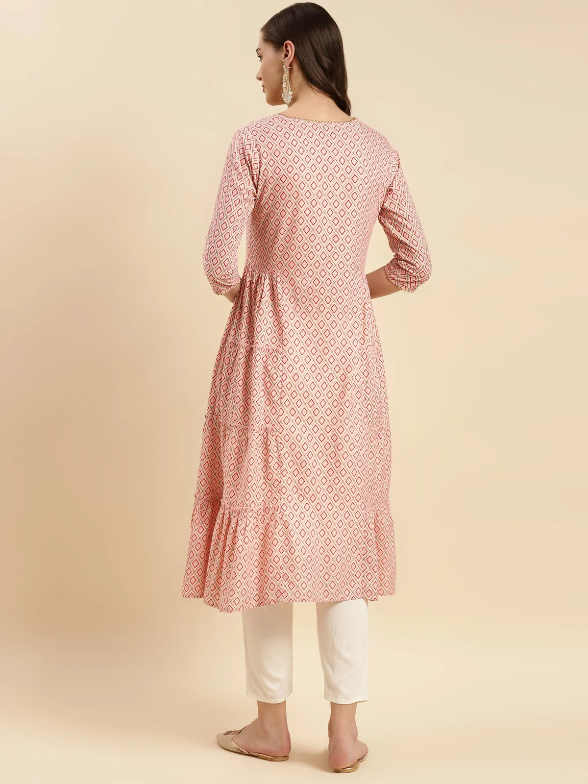 Buy Rayon Printed Calf Length A-line Kurta-Peach