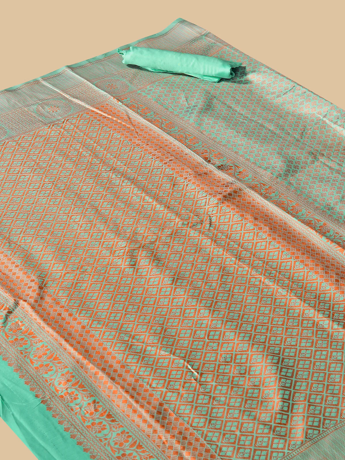 Buy Ethnic Motifs Banarasi Silk Saree With Blouse Piece-Mint Green