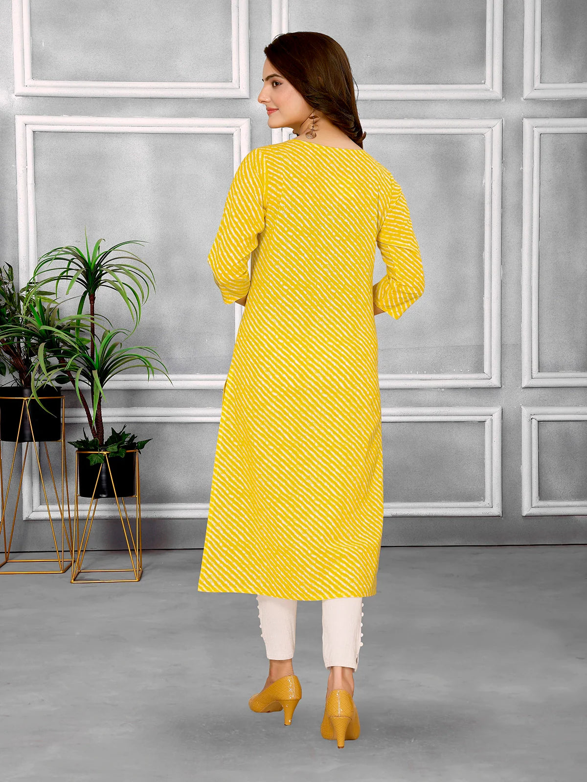 Buy Cotton Embroidered Calf Length Straight Kurta With Pant-Yellow