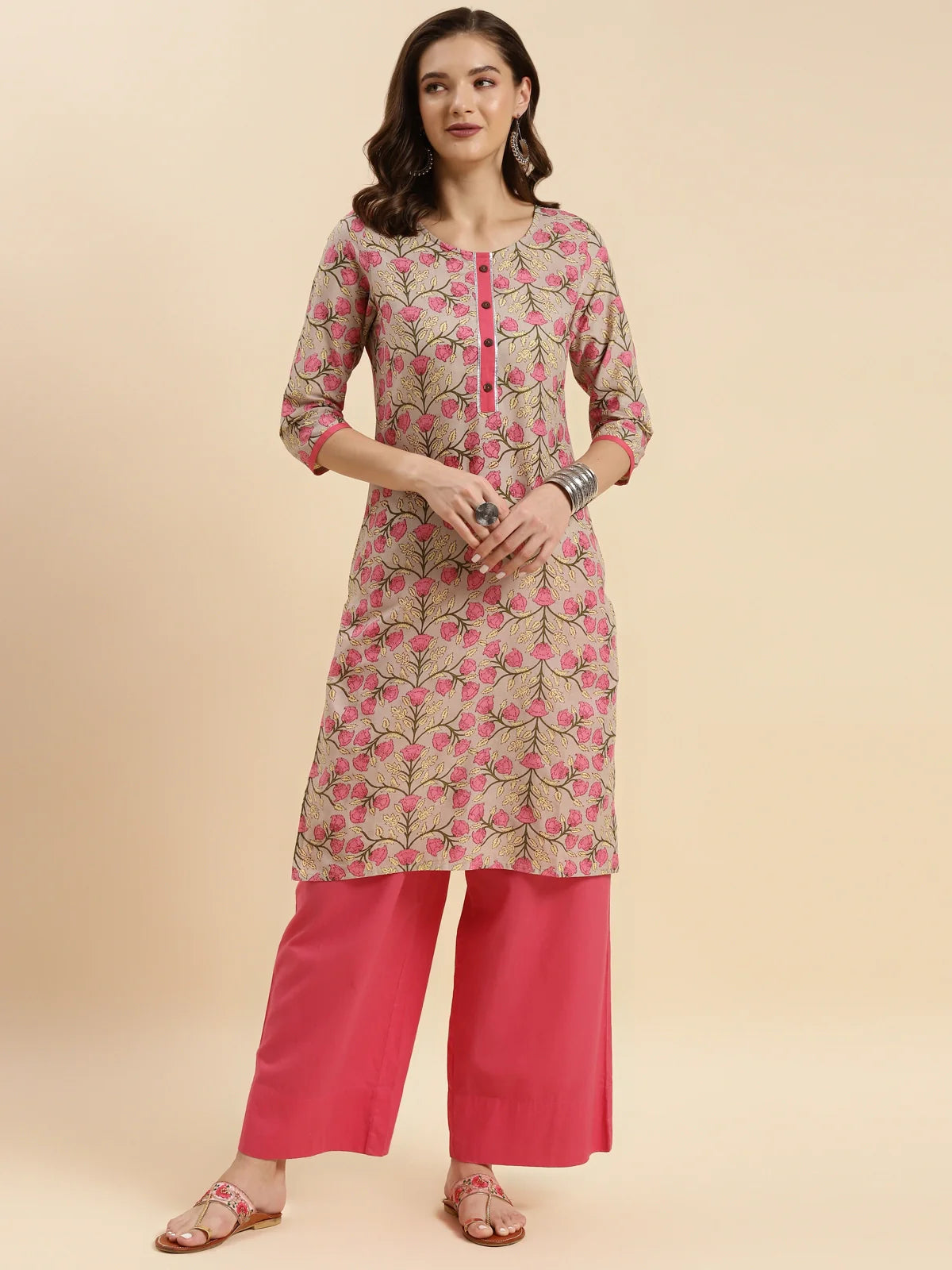 Buy Cotton Printed Knee Length Straight Kurta-Beige