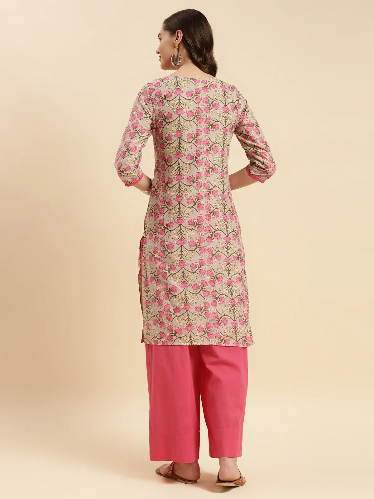 Buy Cotton Printed Knee Length Straight Kurta-Beige