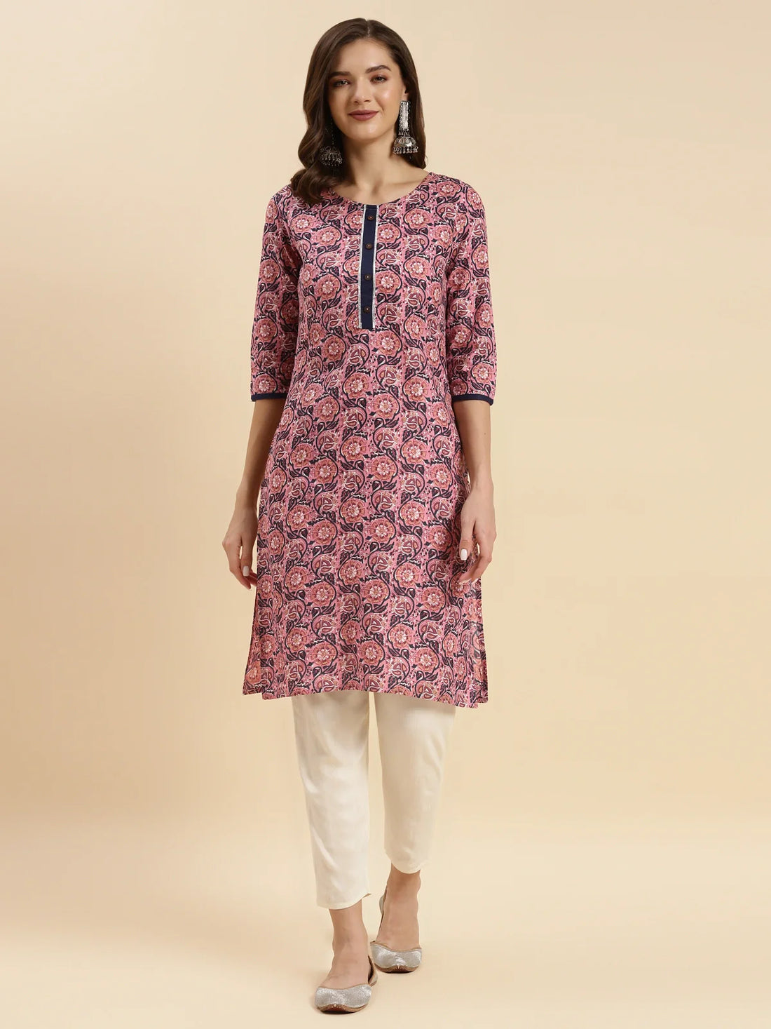 Buy Cotton Printed Knee Length Straight Kurta-Pink