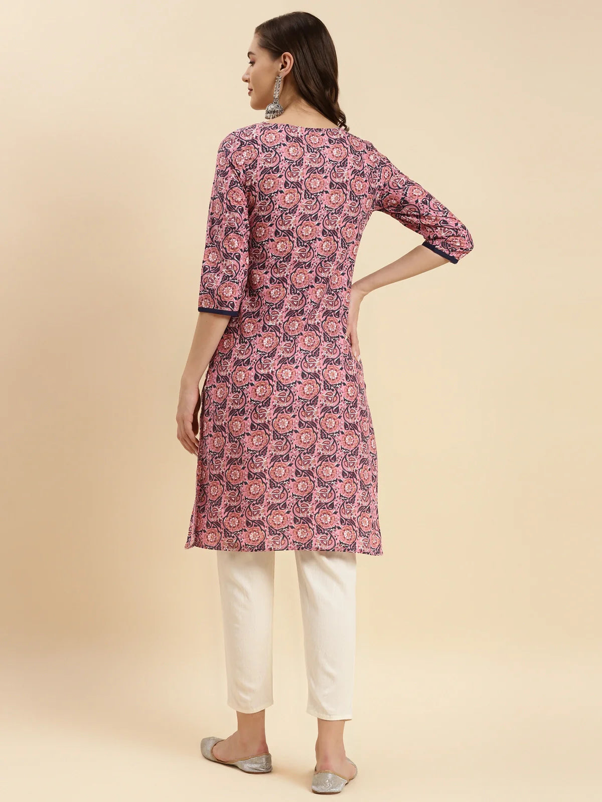 Buy Cotton Printed Knee Length Straight Kurta-Pink