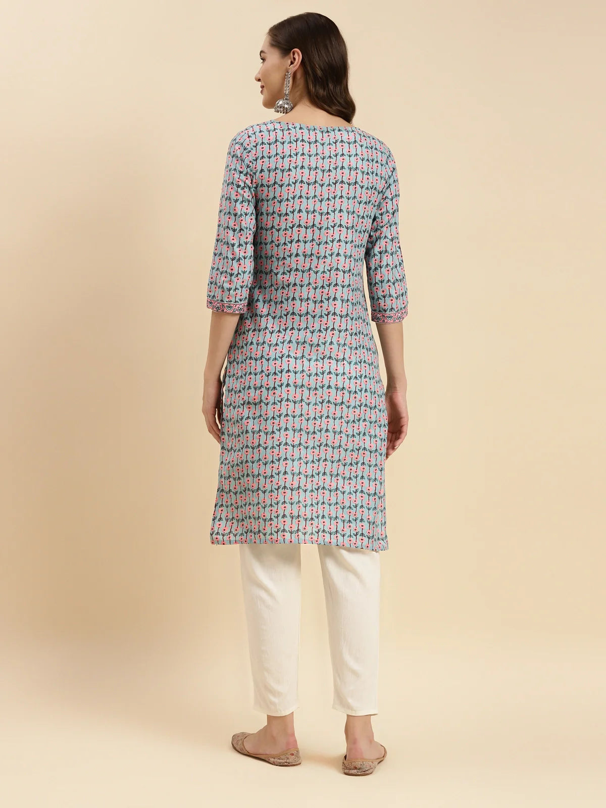 Buy Cotton Printed Knee Length Straight Kurta-Sea Green