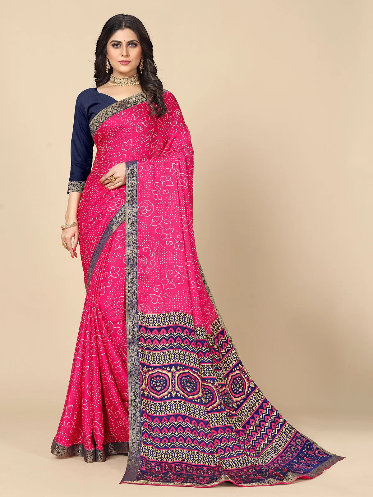 Buy Bandhej Printed Moss Georgette Saree With Blouse Piece-Pink