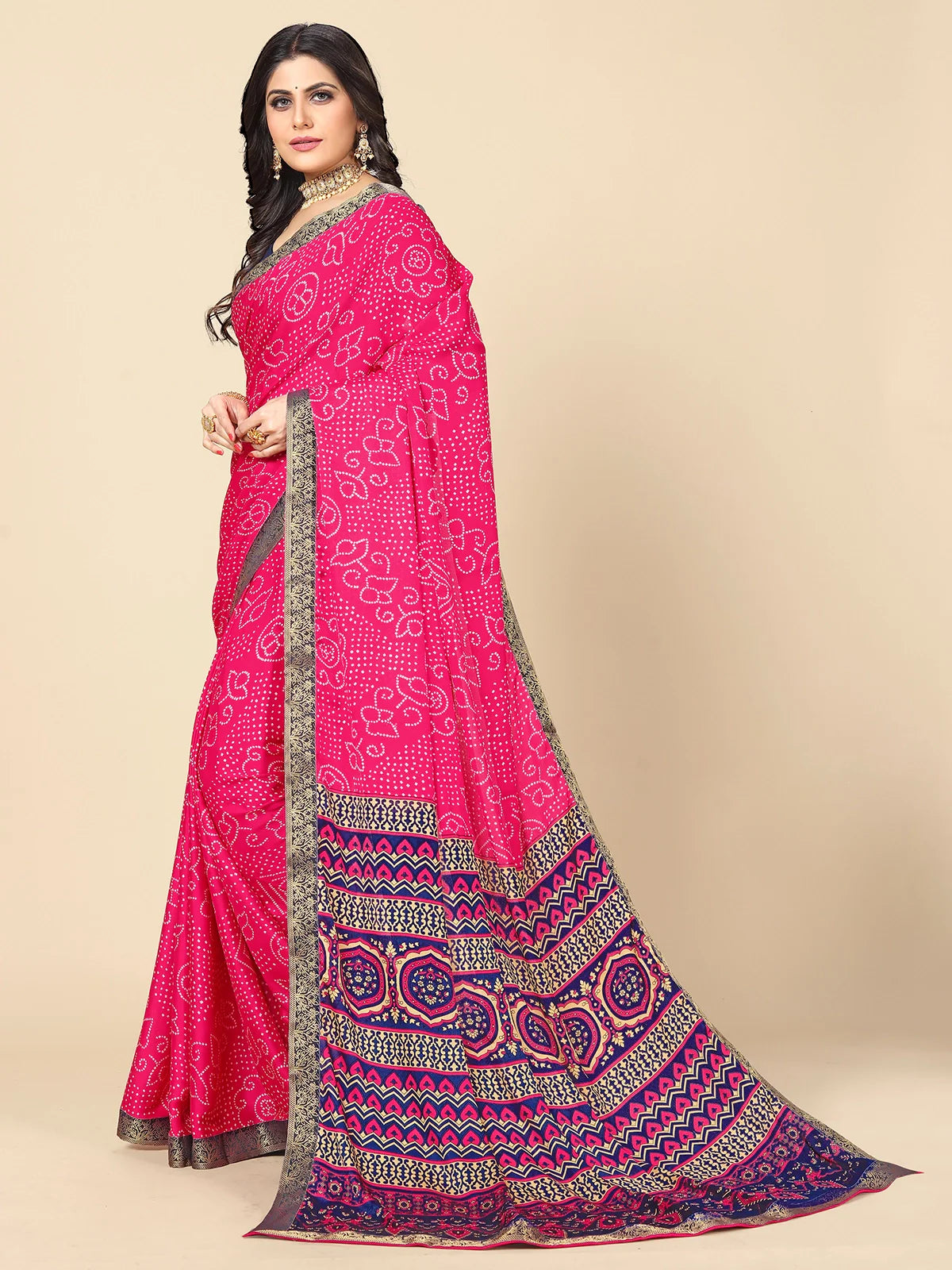 Buy Bandhej Printed Moss Georgette Saree With Blouse Piece-Pink