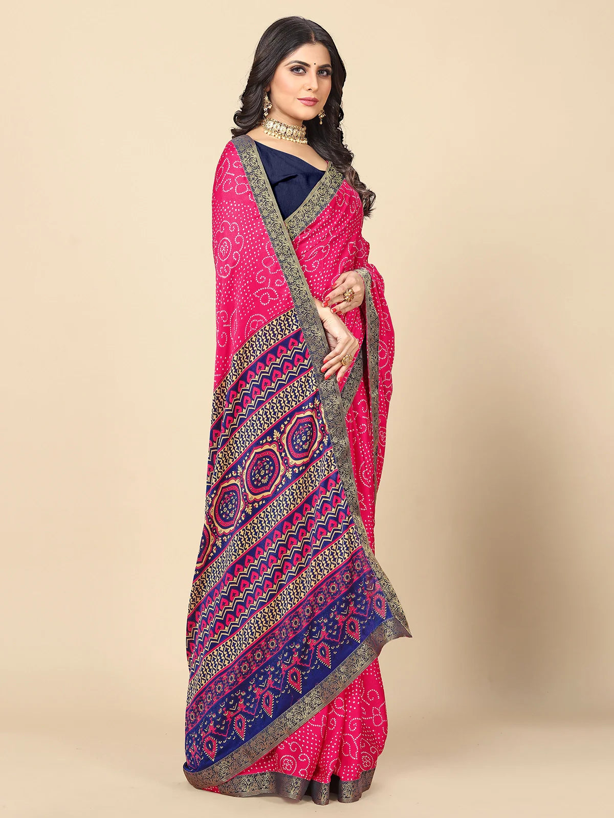 Buy Bandhej Printed Moss Georgette Saree With Blouse Piece-Pink