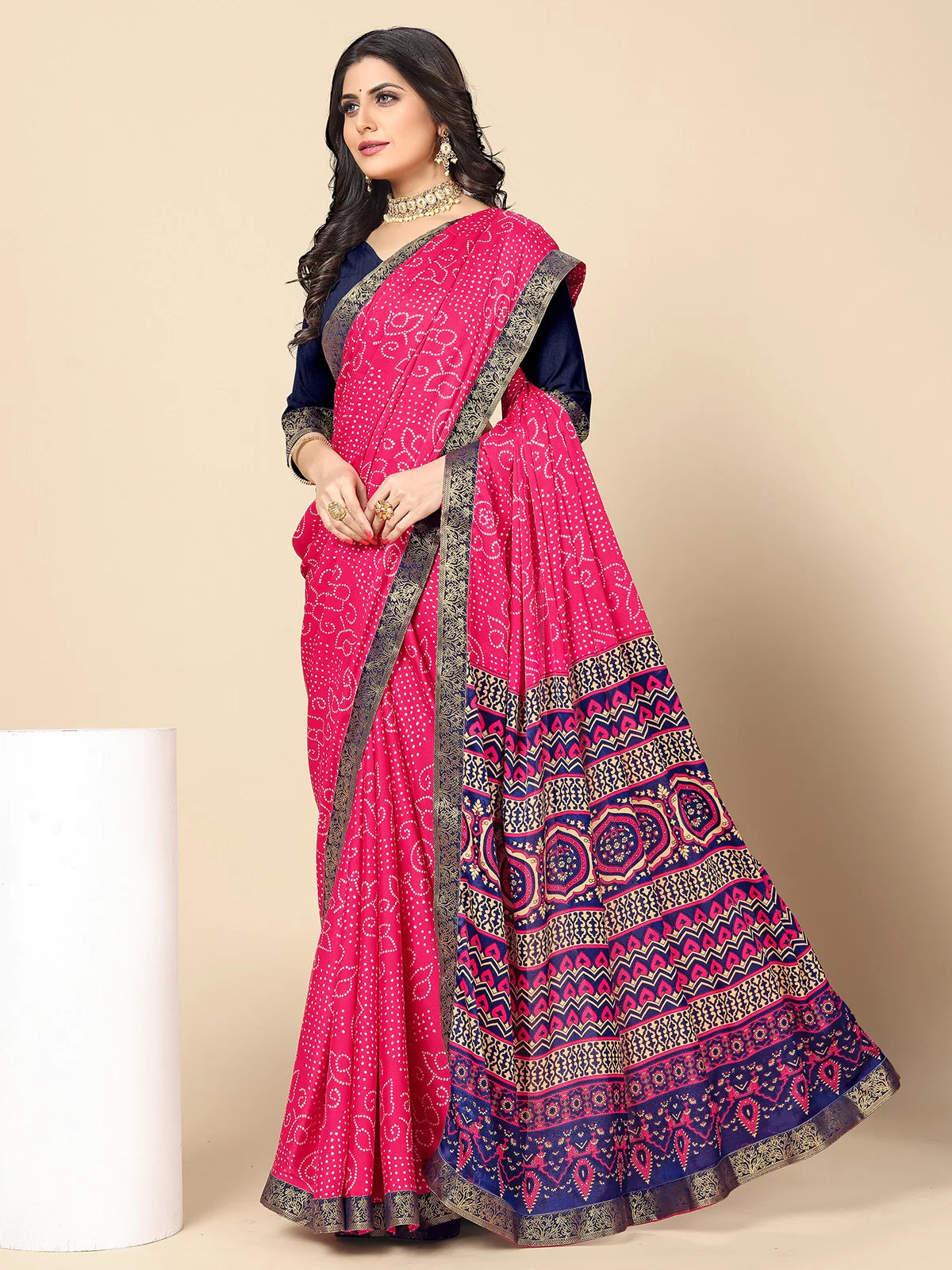 Buy Bandhej Printed Moss Georgette Saree With Blouse Piece-Pink