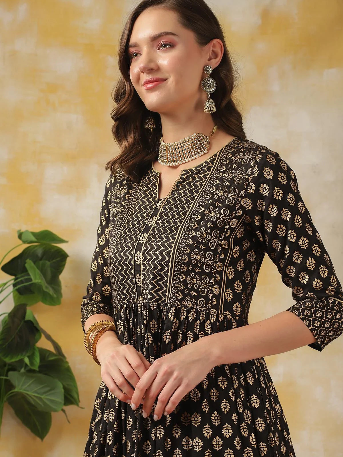 Buy Ethnic Printed Calf Length Anarkali Kurta-Black