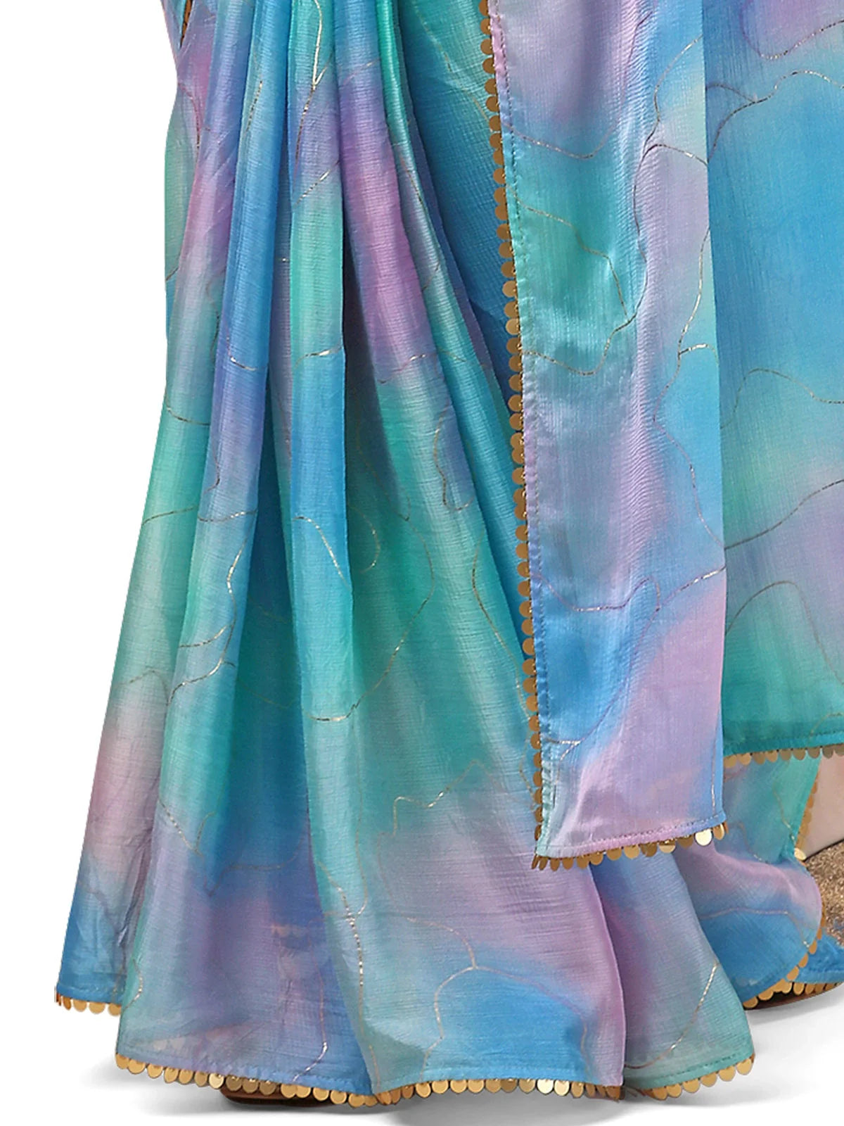 Buy Tie & Dye Chiffon Printed Foil Embellished Saree With Blouse Piece-Blue