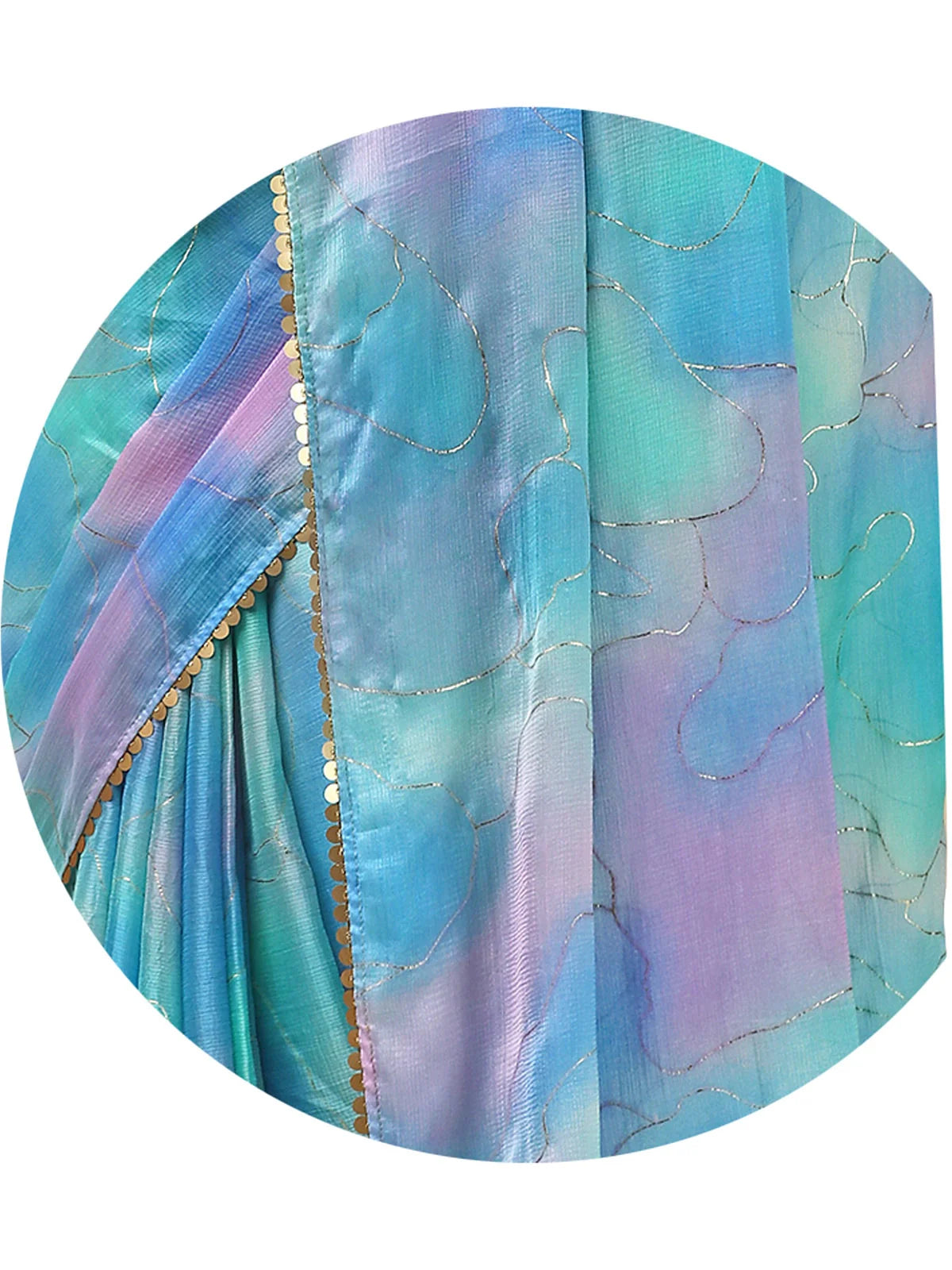 Buy Tie & Dye Chiffon Printed Foil Embellished Saree With Blouse Piece-Blue