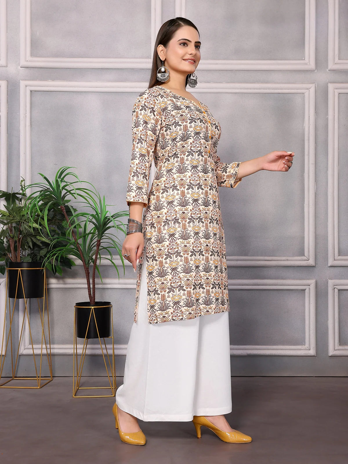 Buy Rayon Printed Knee Length Straight Kurta-Cream