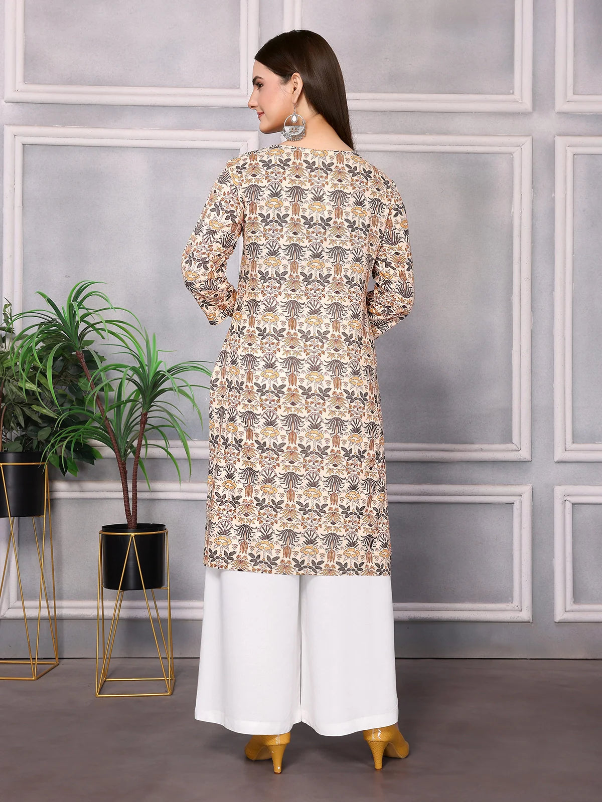 Buy Rayon Printed Knee Length Straight Kurta-Cream