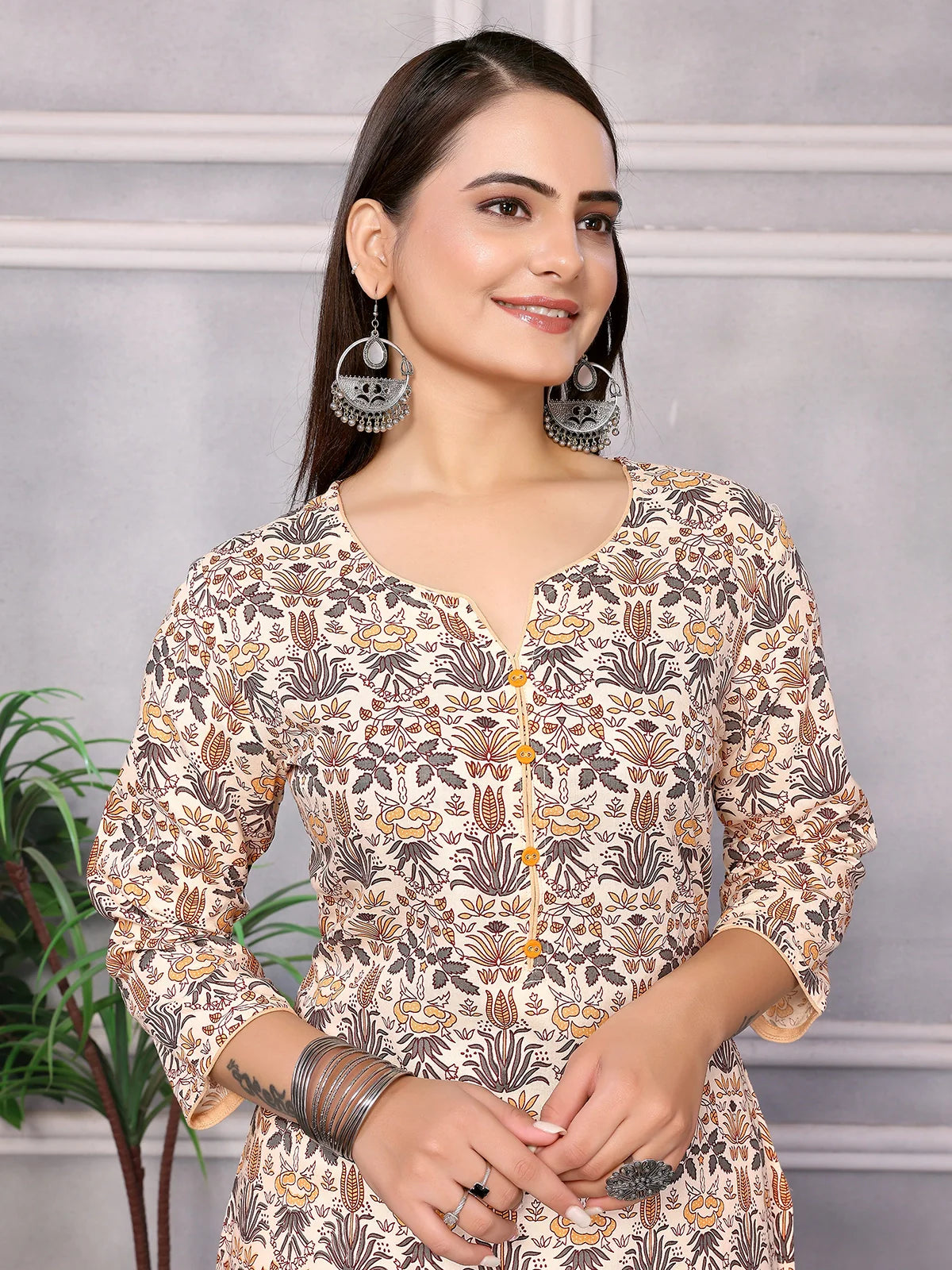 Buy Rayon Printed Knee Length Straight Kurta-Cream