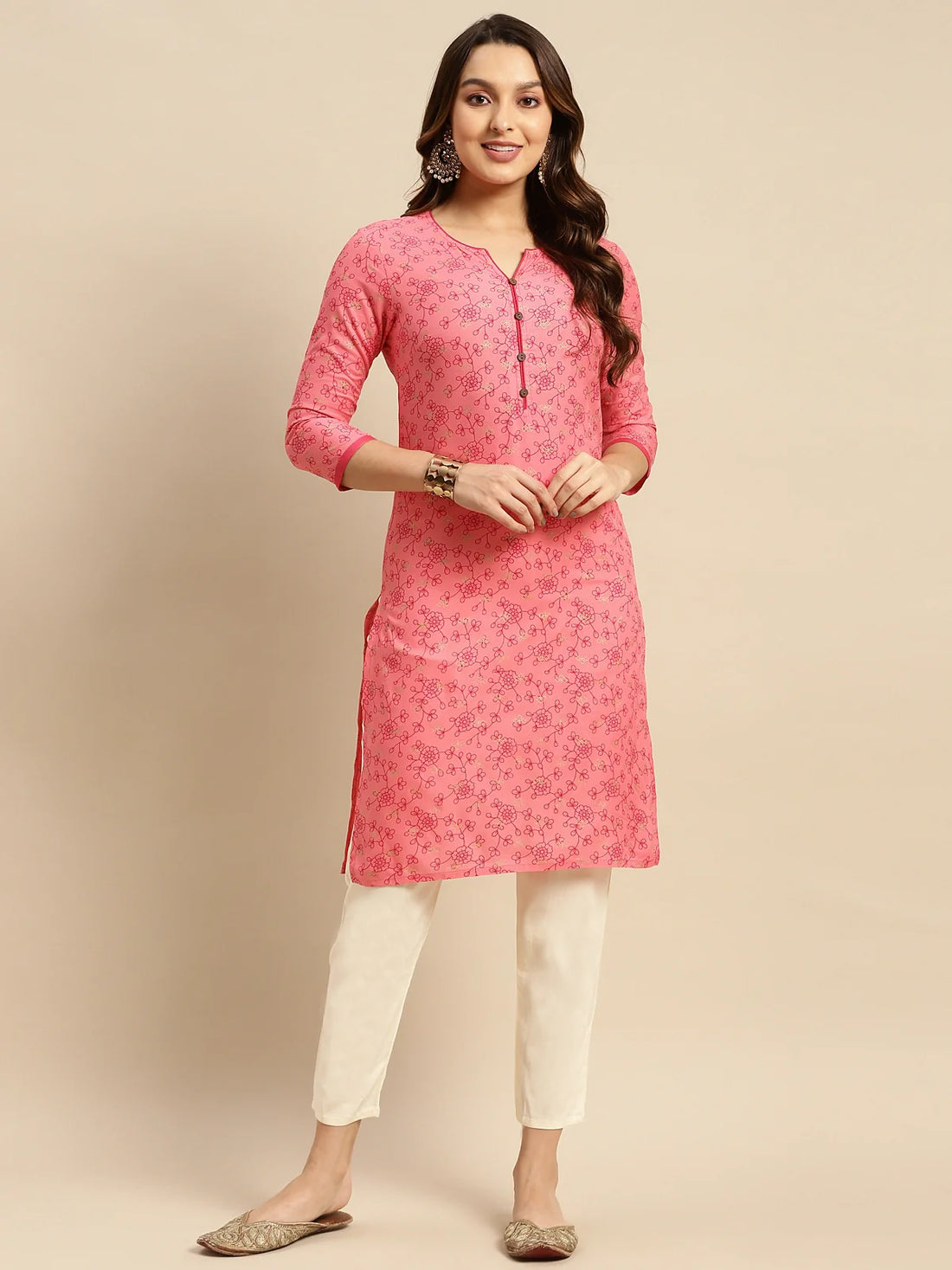Buy Rayon Floral Printed Knee Length Straight Kurta-Pink