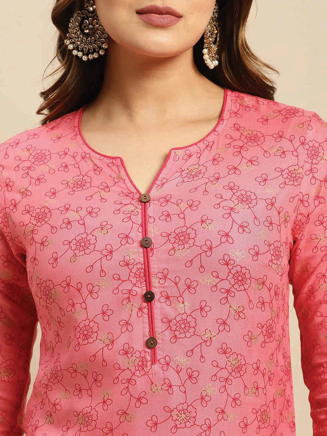 Buy Rayon Floral Printed Knee Length Straight Kurta-Pink