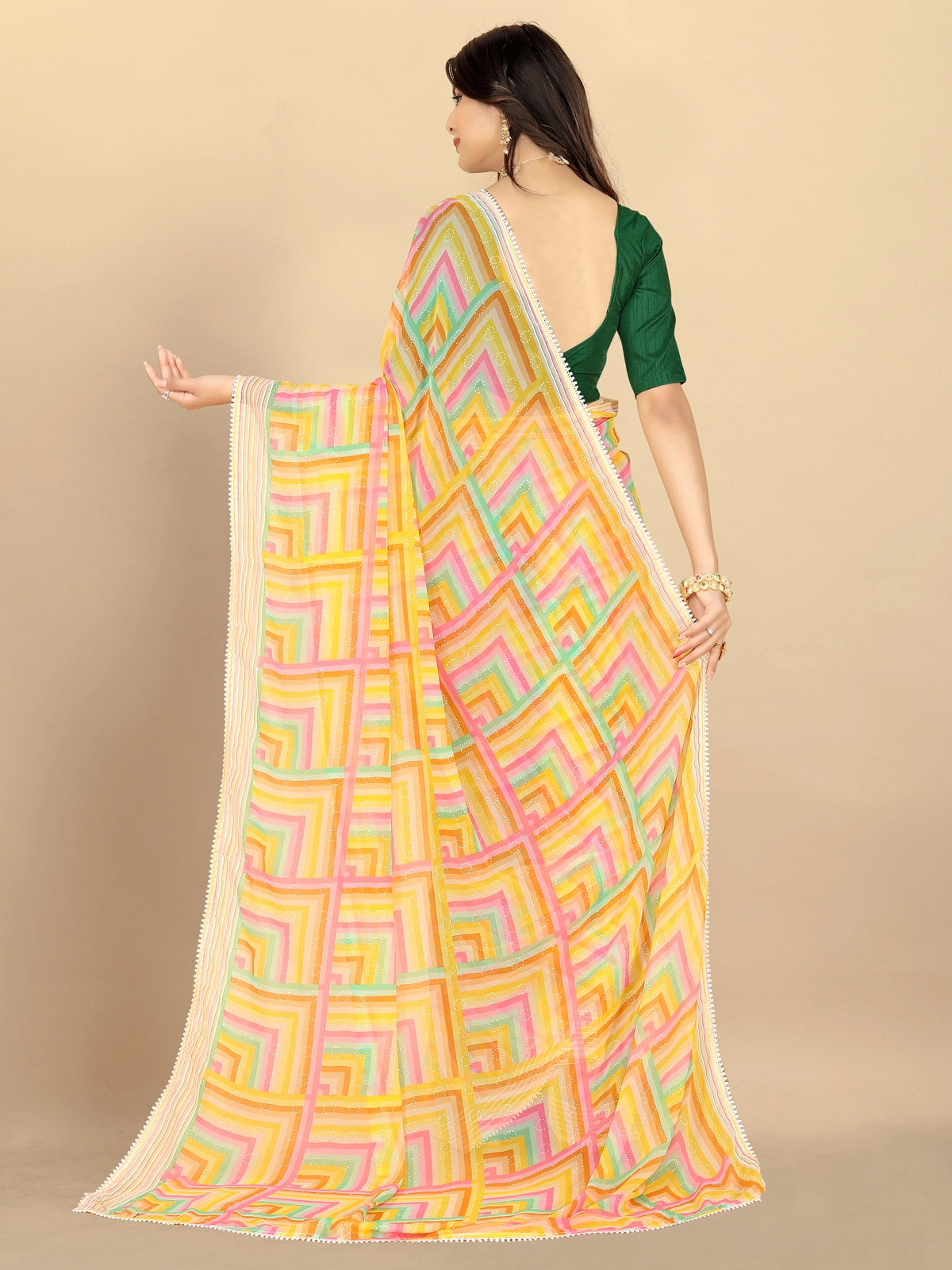 Buy Abstract Printed Georgette Saree With Blouse Piece-Yellow