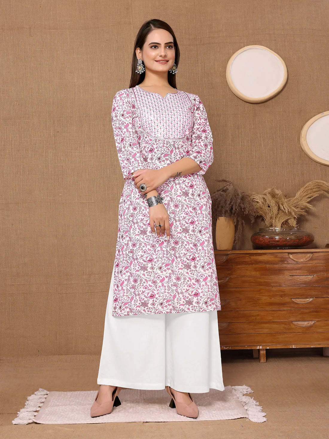 Buy Rayon Embroidered Knee Length Straight Kurta-Pink