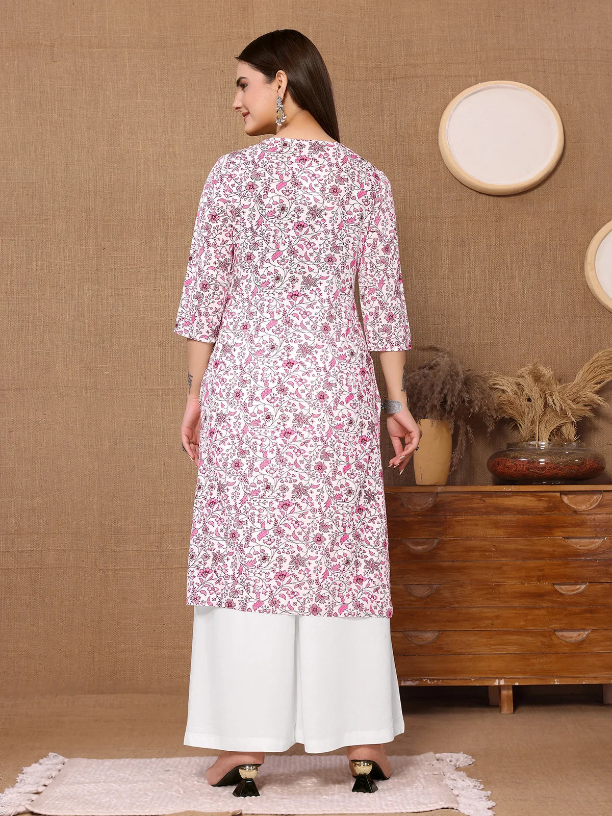 Buy Rayon Embroidered Knee Length Straight Kurta-Pink