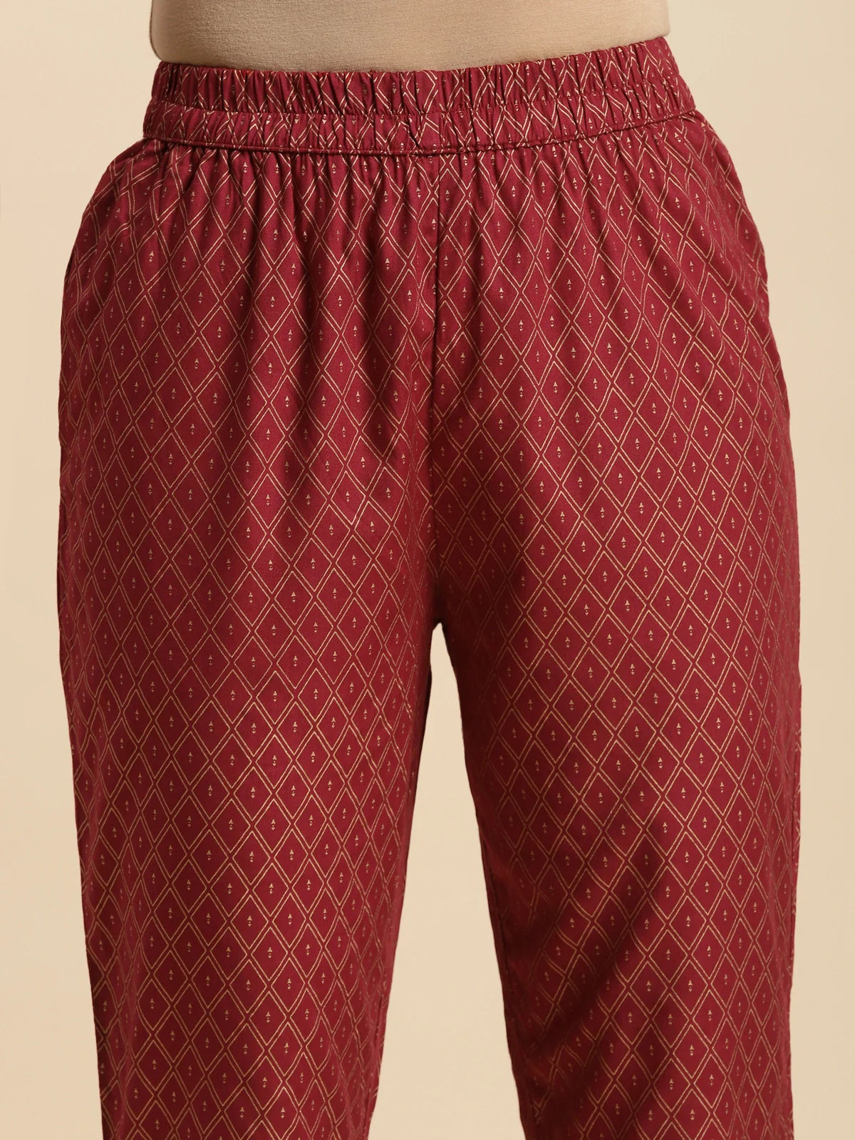 Buy Rayon Gold Printed Ankle Length Straight Pant-Maroon