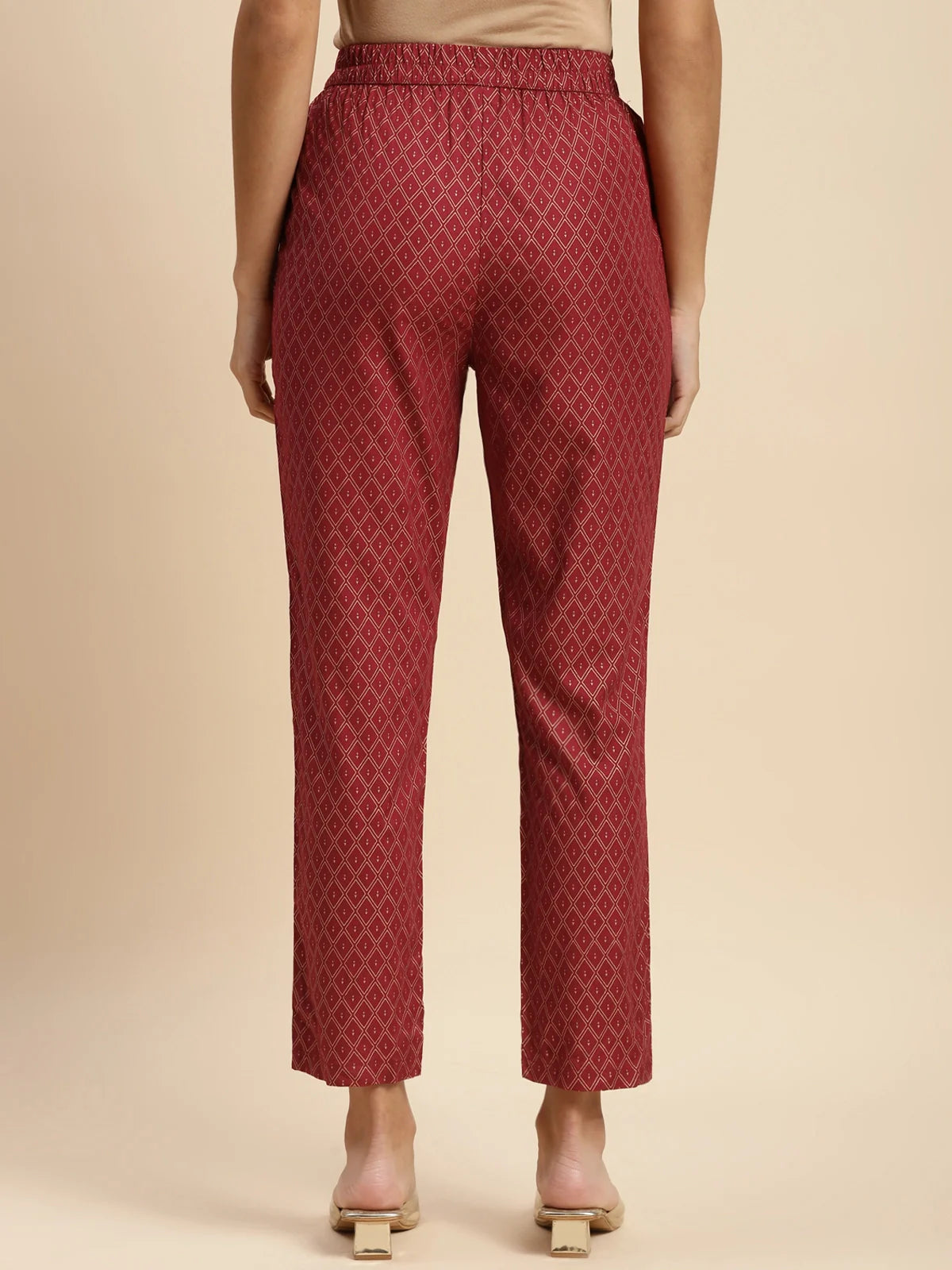 Buy Rayon Gold Printed Ankle Length Straight Pant-Maroon